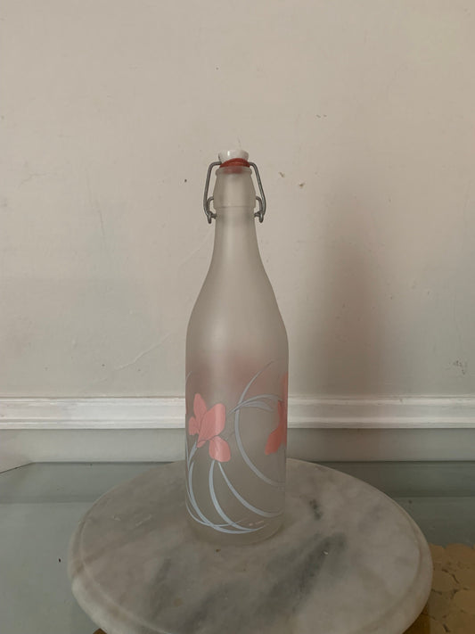 Retro Frosted Cerve Italian Highball Pastel Irises Frosted Glass Bottle