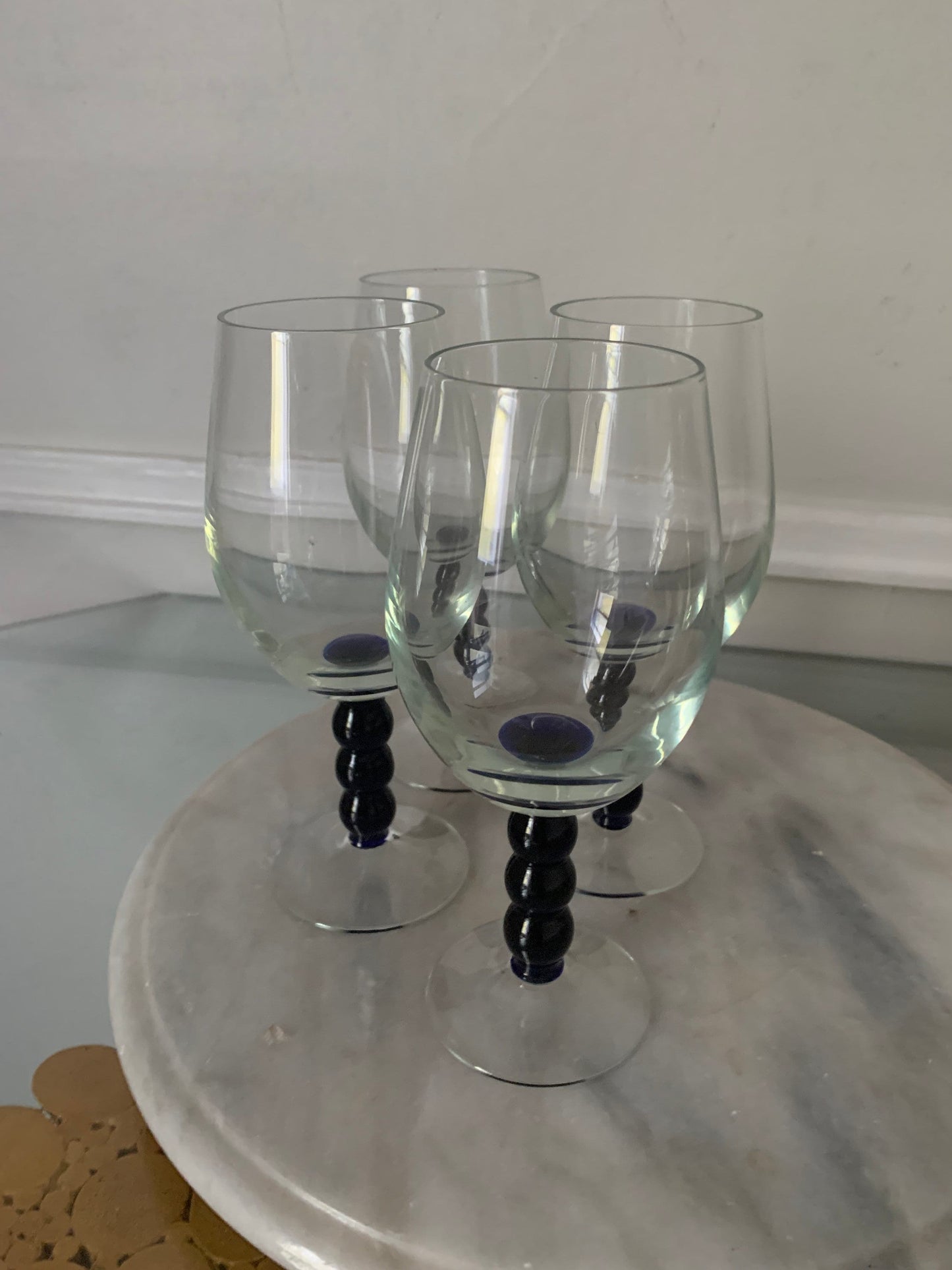 Set of 4 Cobalt Blue Stem Wine Goblets