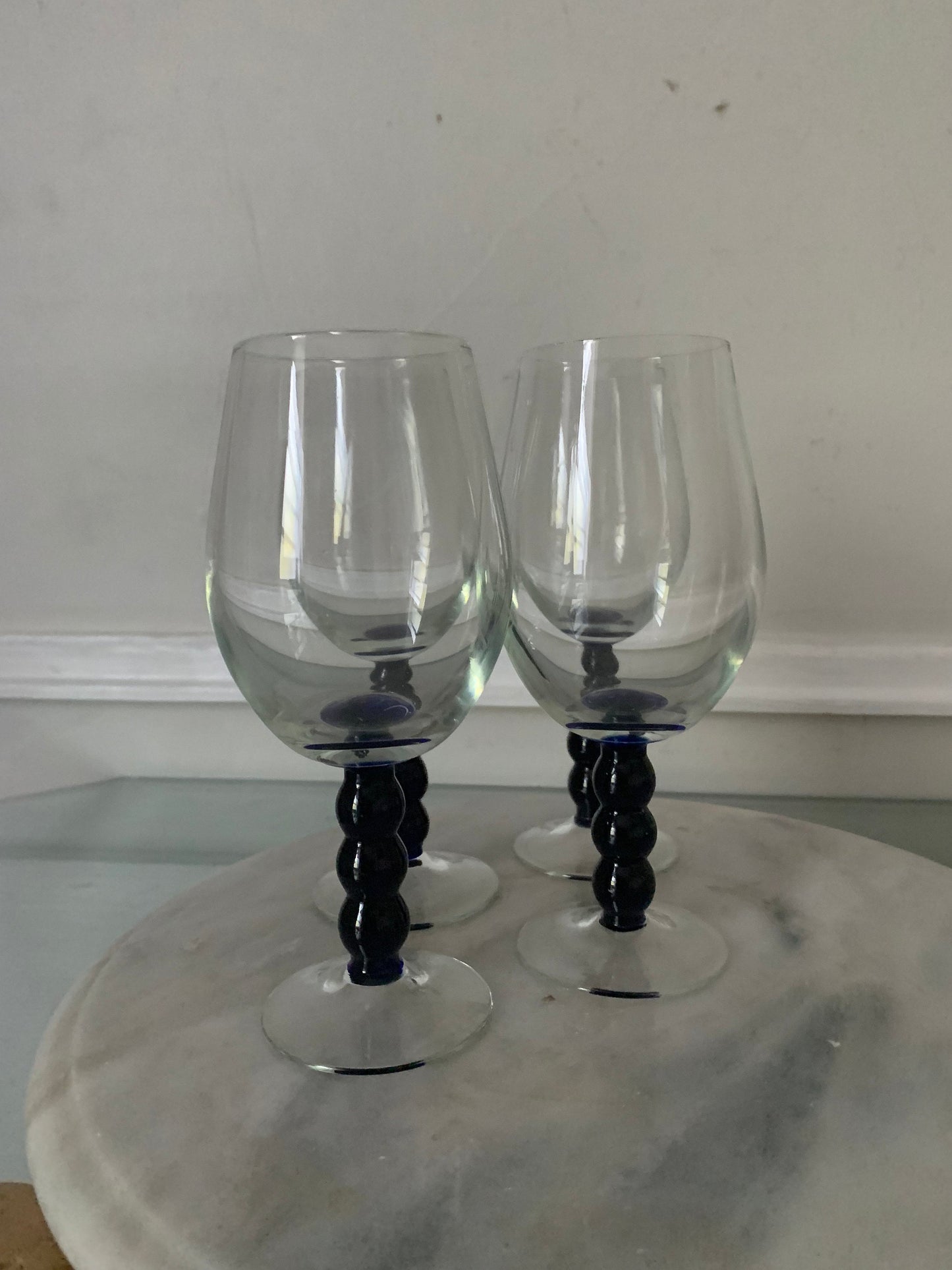 Set of 4 Cobalt Blue Stem Wine Goblets