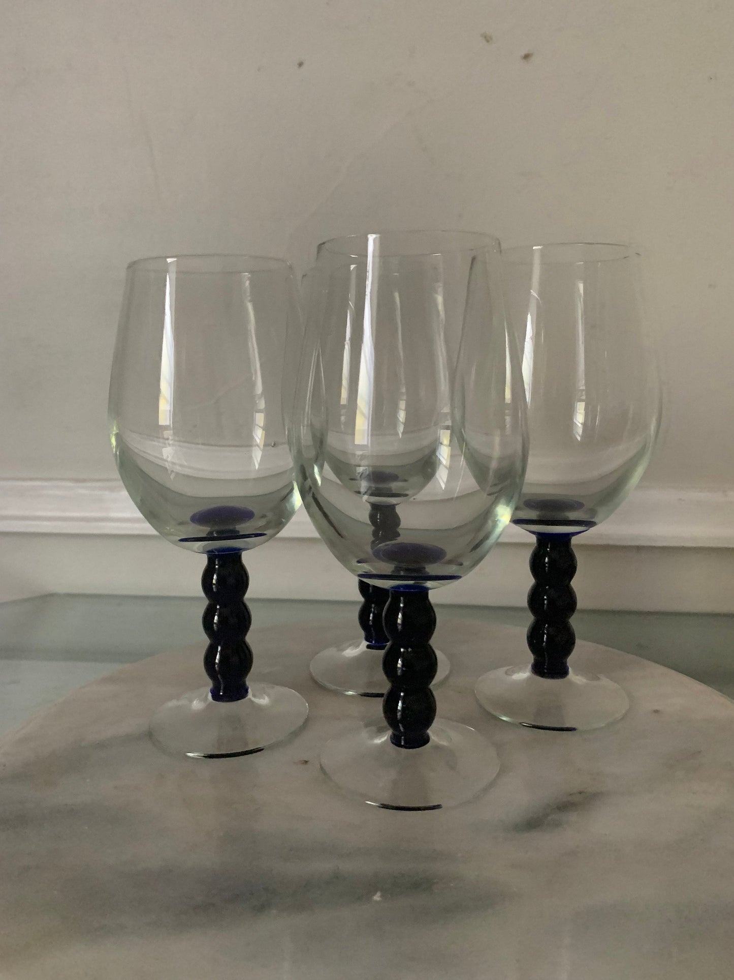 Set of 4 Cobalt Blue Stem Wine Goblets