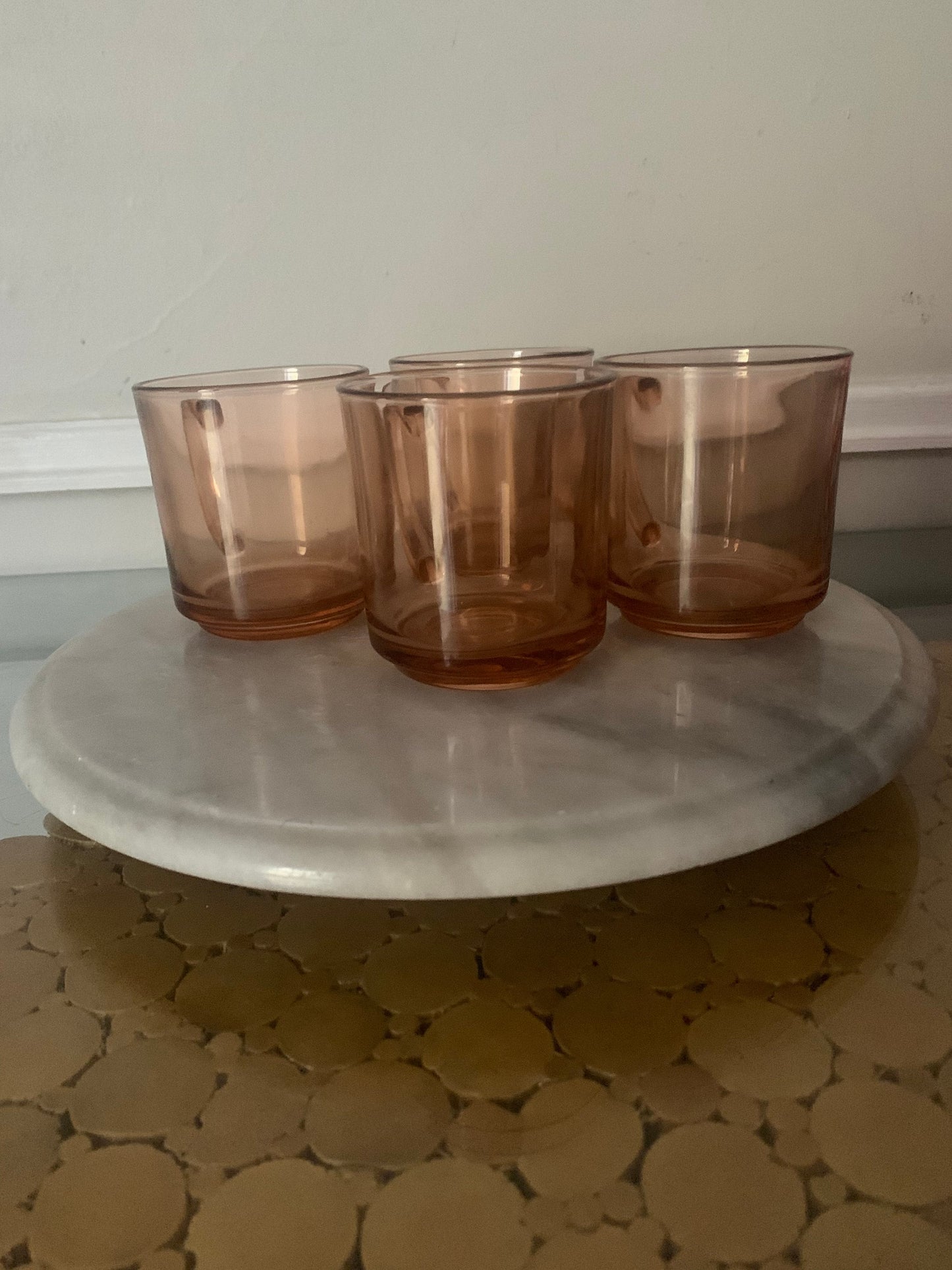 Set of 4 Vintage Pink Pressed Glass Coffee Mugs Made in Indonesia