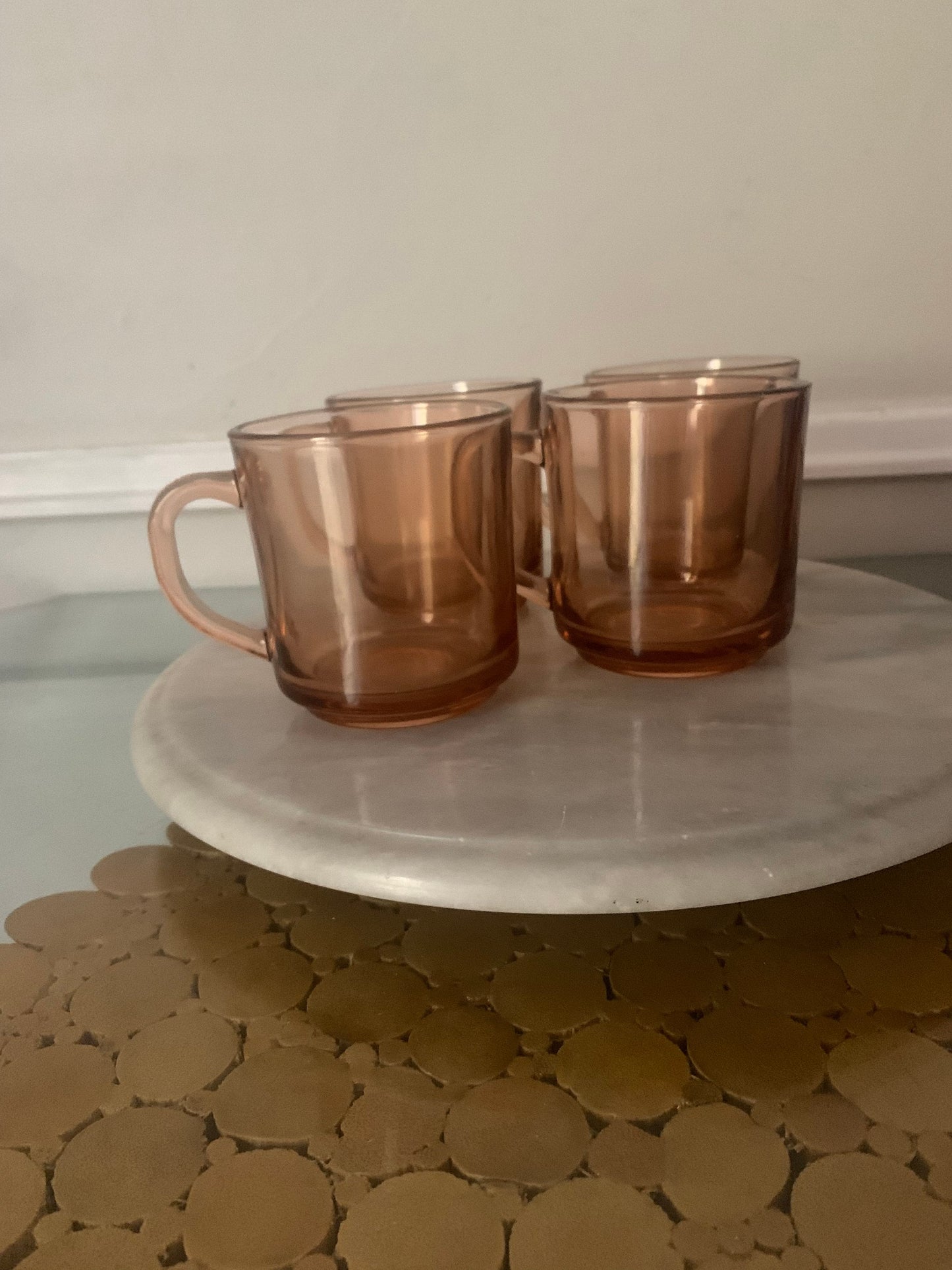 Set of 4 Vintage Pink Pressed Glass Coffee Mugs Made in Indonesia