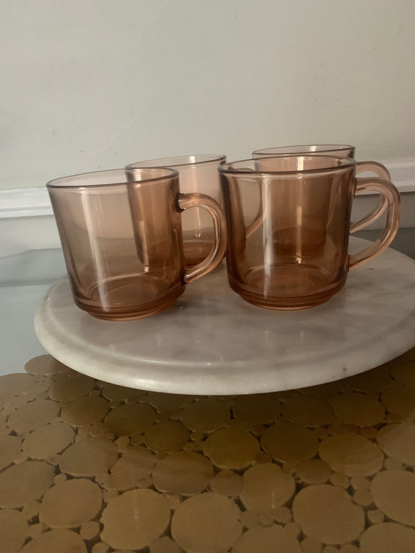 Set of 4 Vintage Pink Pressed Glass Coffee Mugs Made in Indonesia