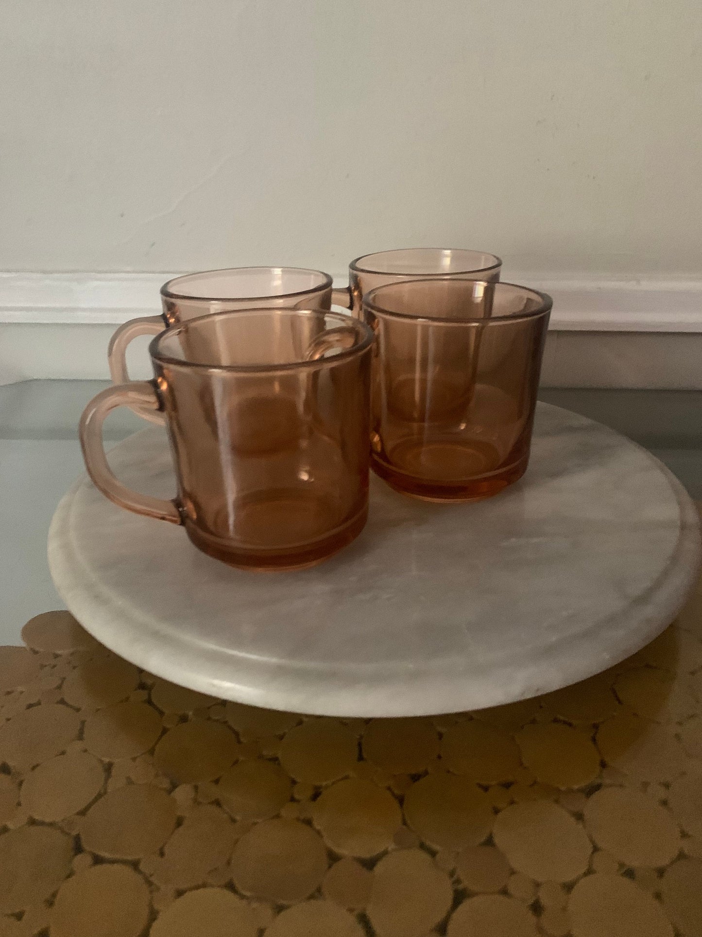 Set of 4 Vintage Pink Pressed Glass Coffee Mugs Made in Indonesia