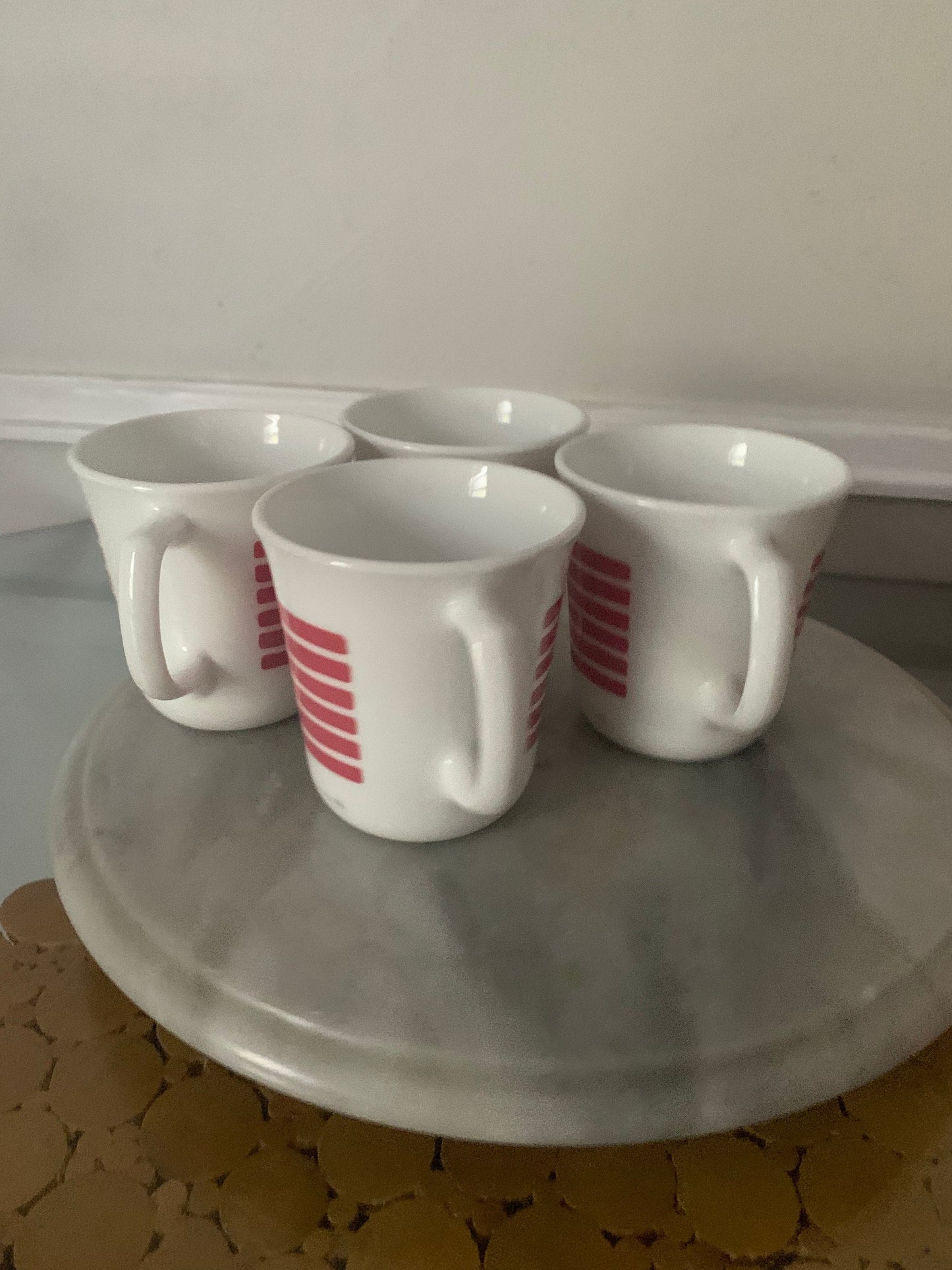 Set of 4 Retro Pink Stripe Corning Mugs Made in USA