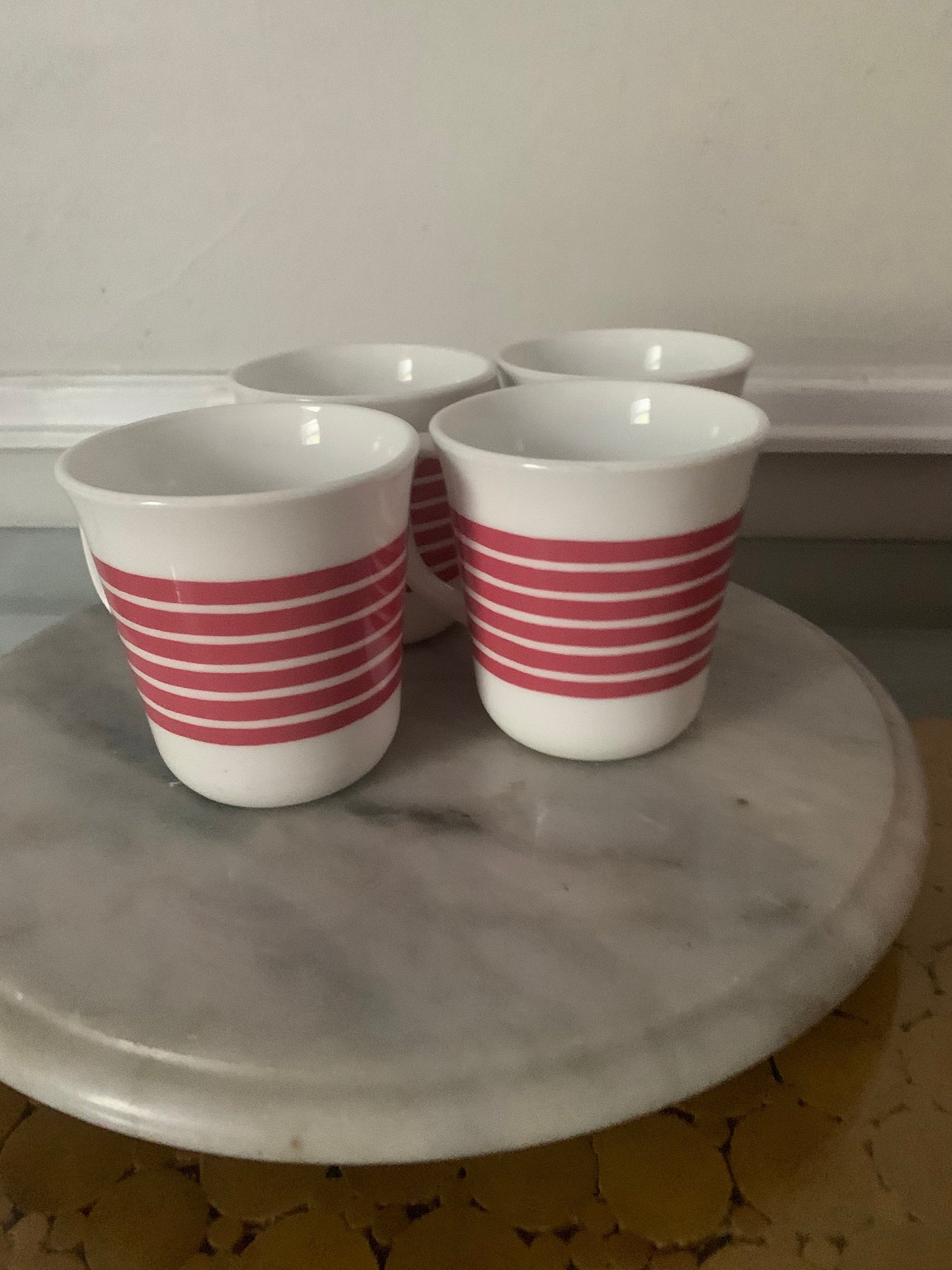 Set of 4 Retro Pink Stripe Corning Mugs Made in USA