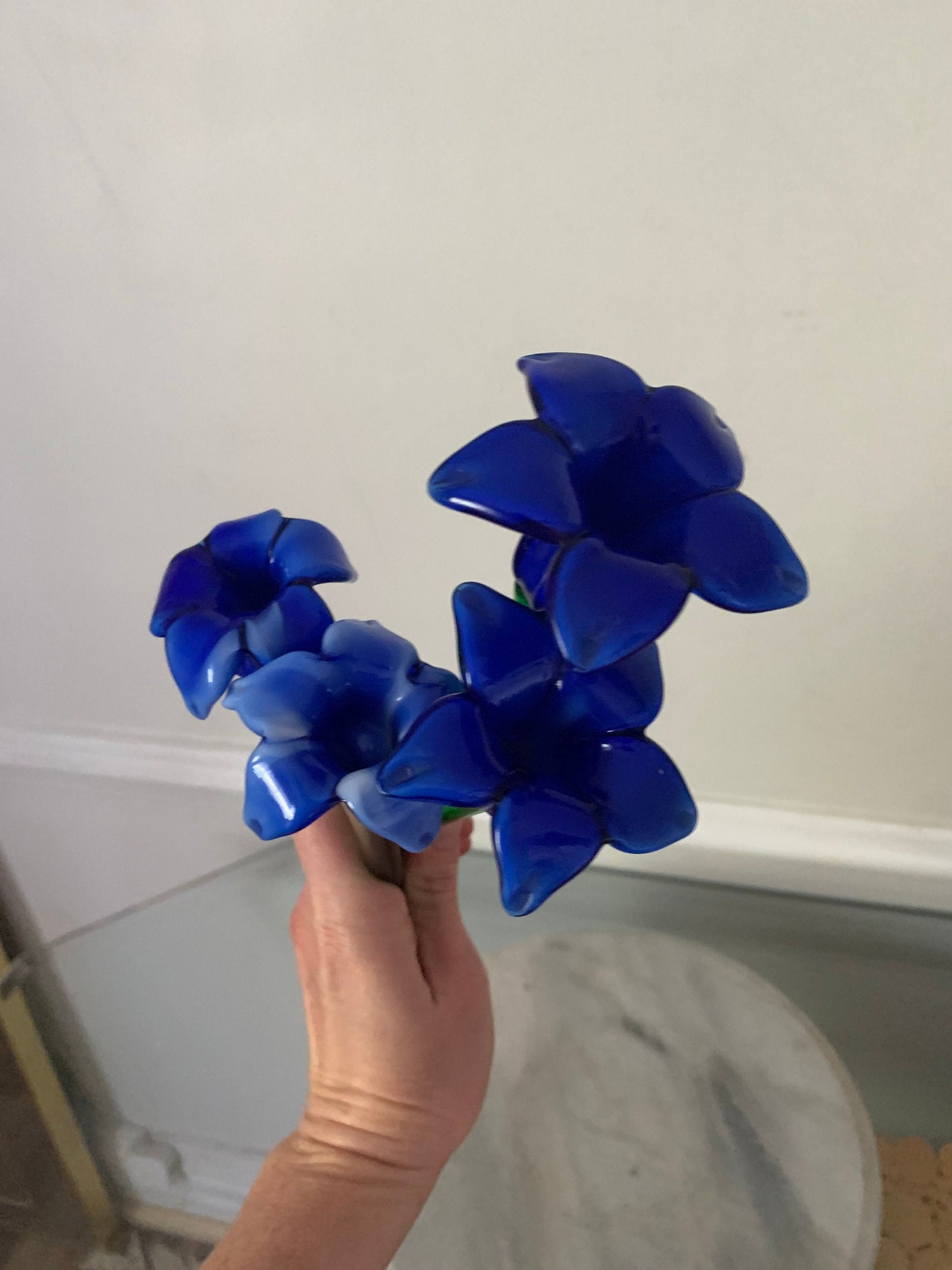 Set of 4 Blue Flower Glass Flowers