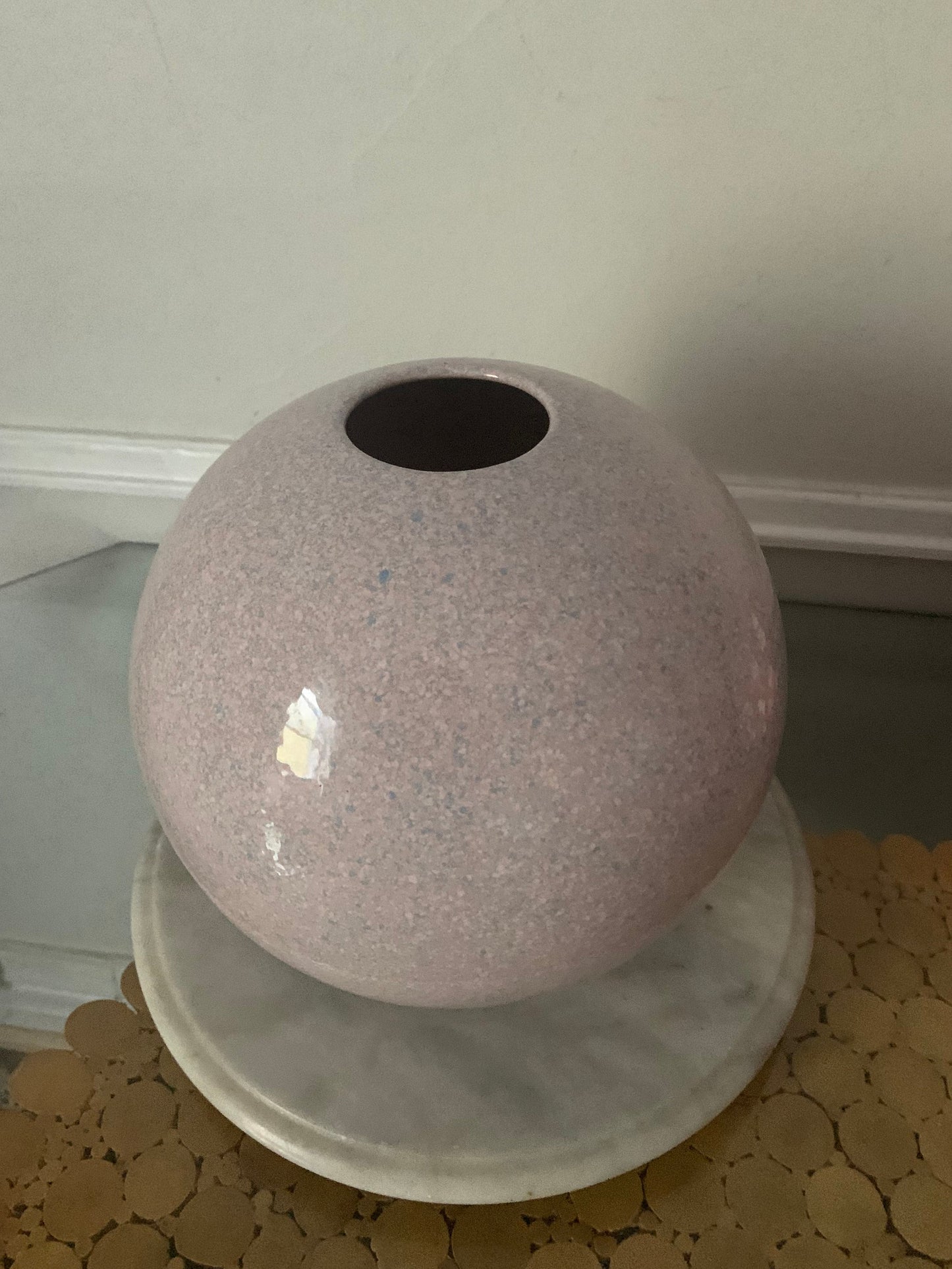 Retro Speckled Petal Pink Ceramic Chubby Vase Made in Canada