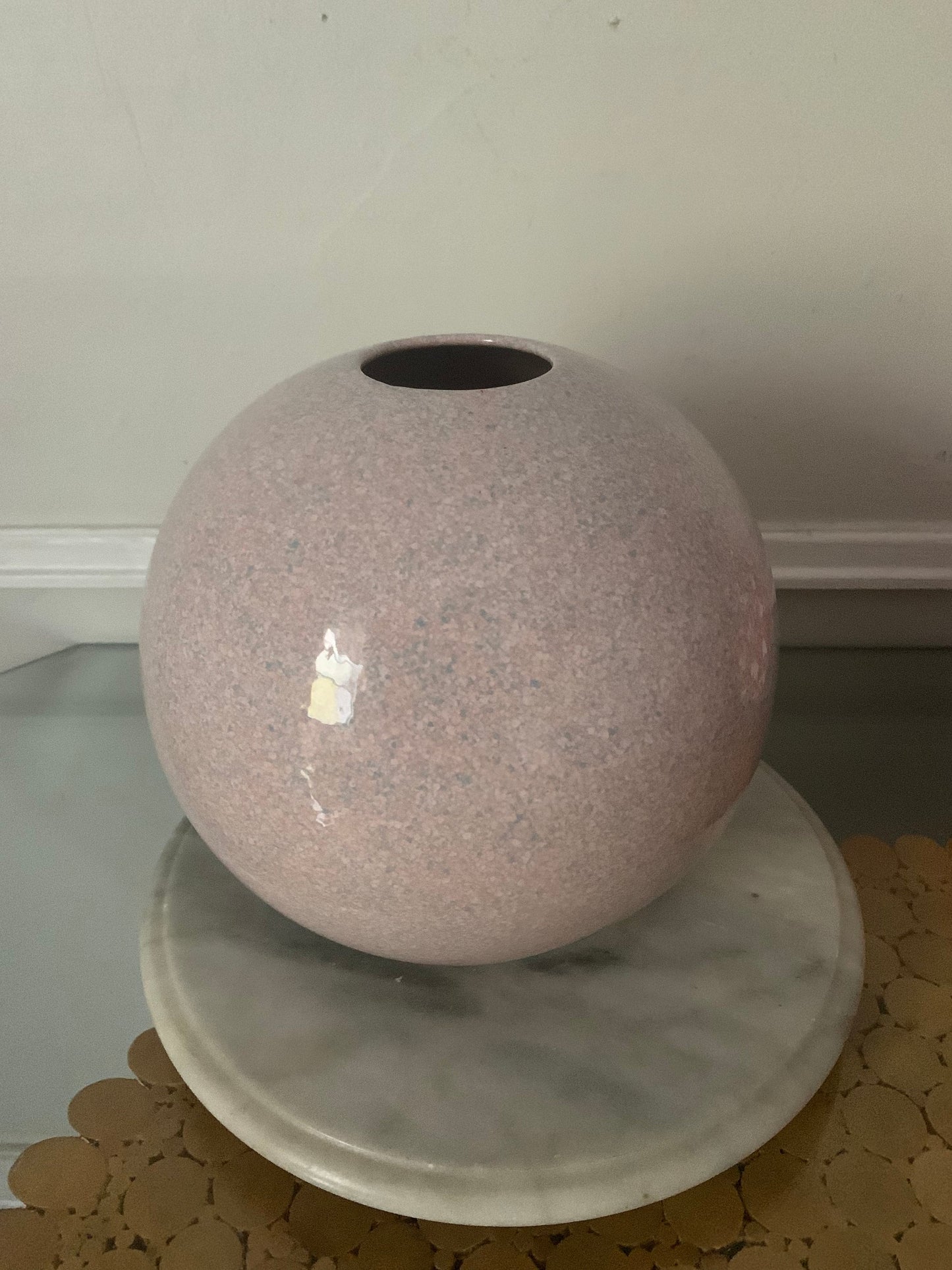 Retro Speckled Petal Pink Ceramic Chubby Vase Made in Canada