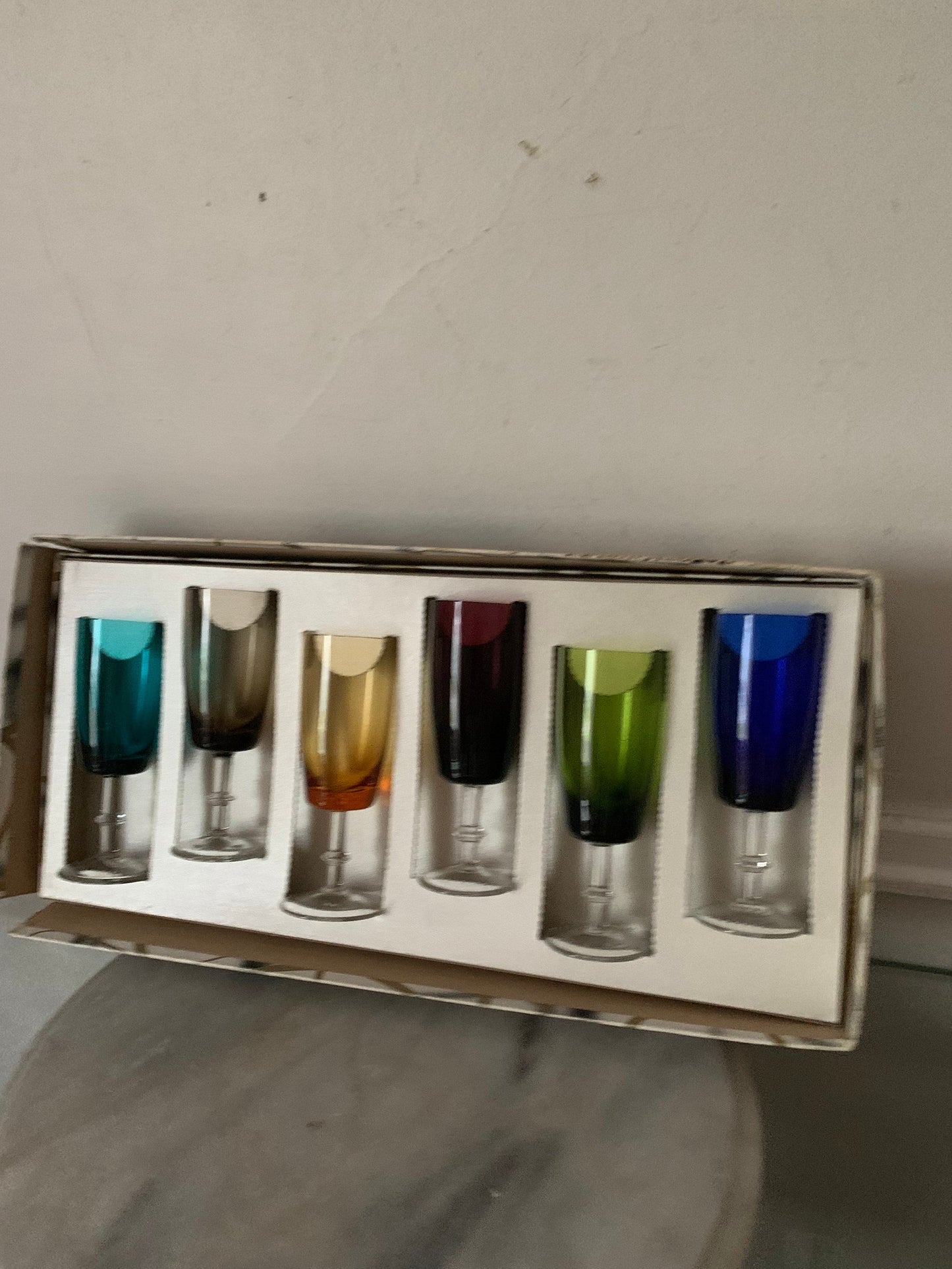 MCM Set of 6 Multi Coloured Liqueur Glasses in Original Box