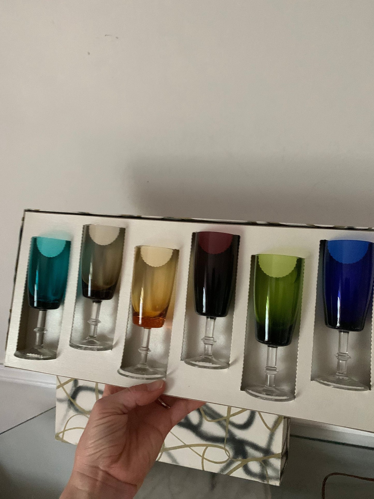 MCM Set of 6 Multi Coloured Liqueur Glasses in Original Box