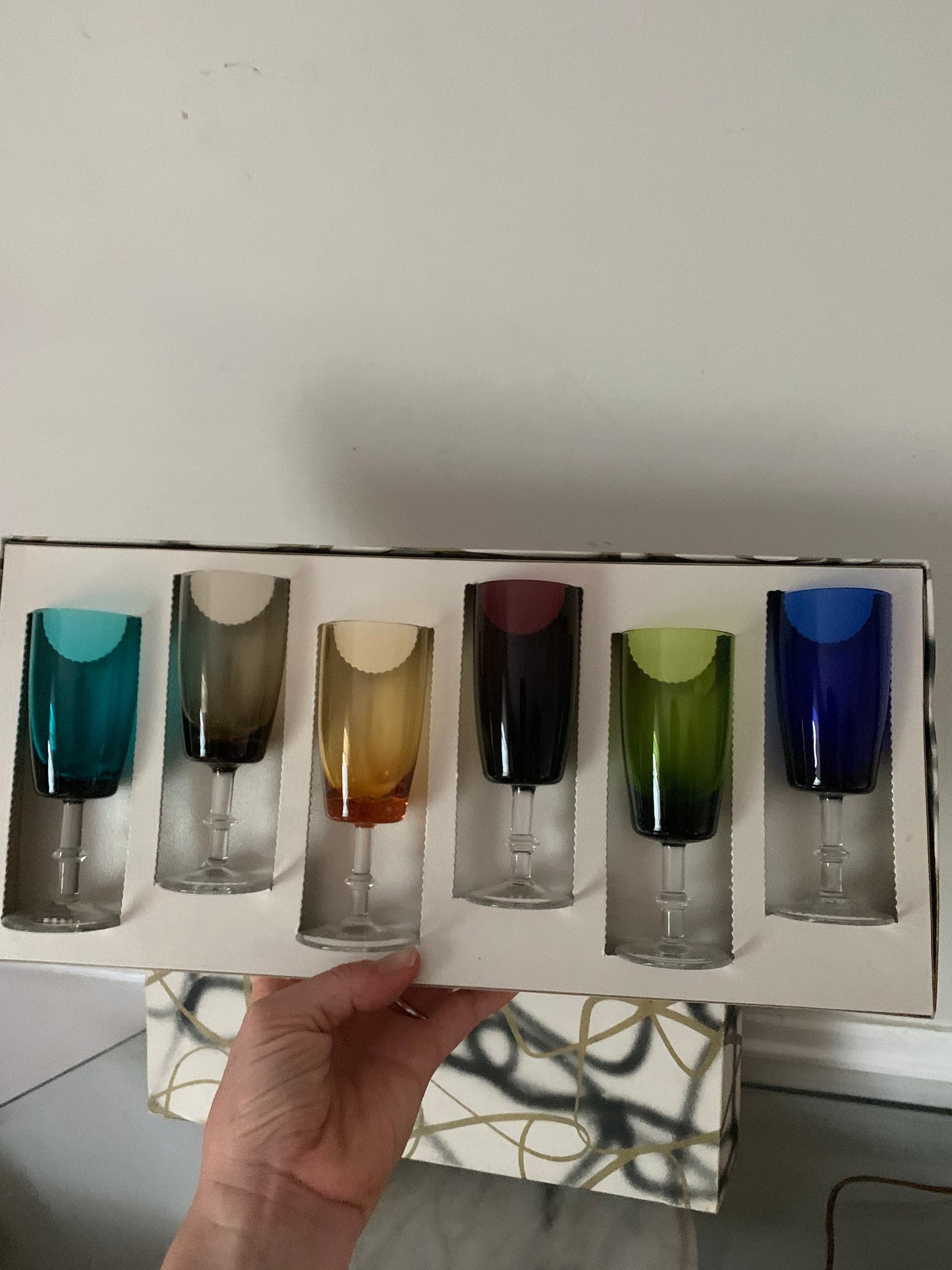 MCM Set of 6 Multi Coloured Liqueur Glasses in Original Box