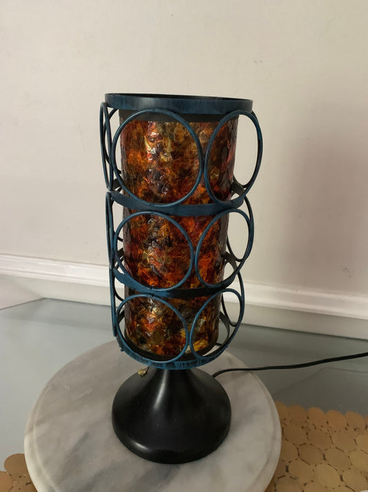 Vintage Amber Tone Confetti Resin Table Lamp with Metal Cage