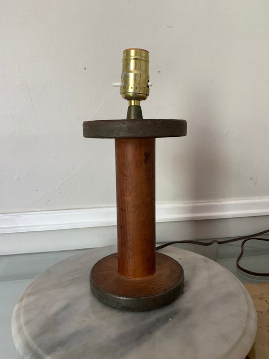 Vintage Small Wooden Bobbin Lamp No Shade