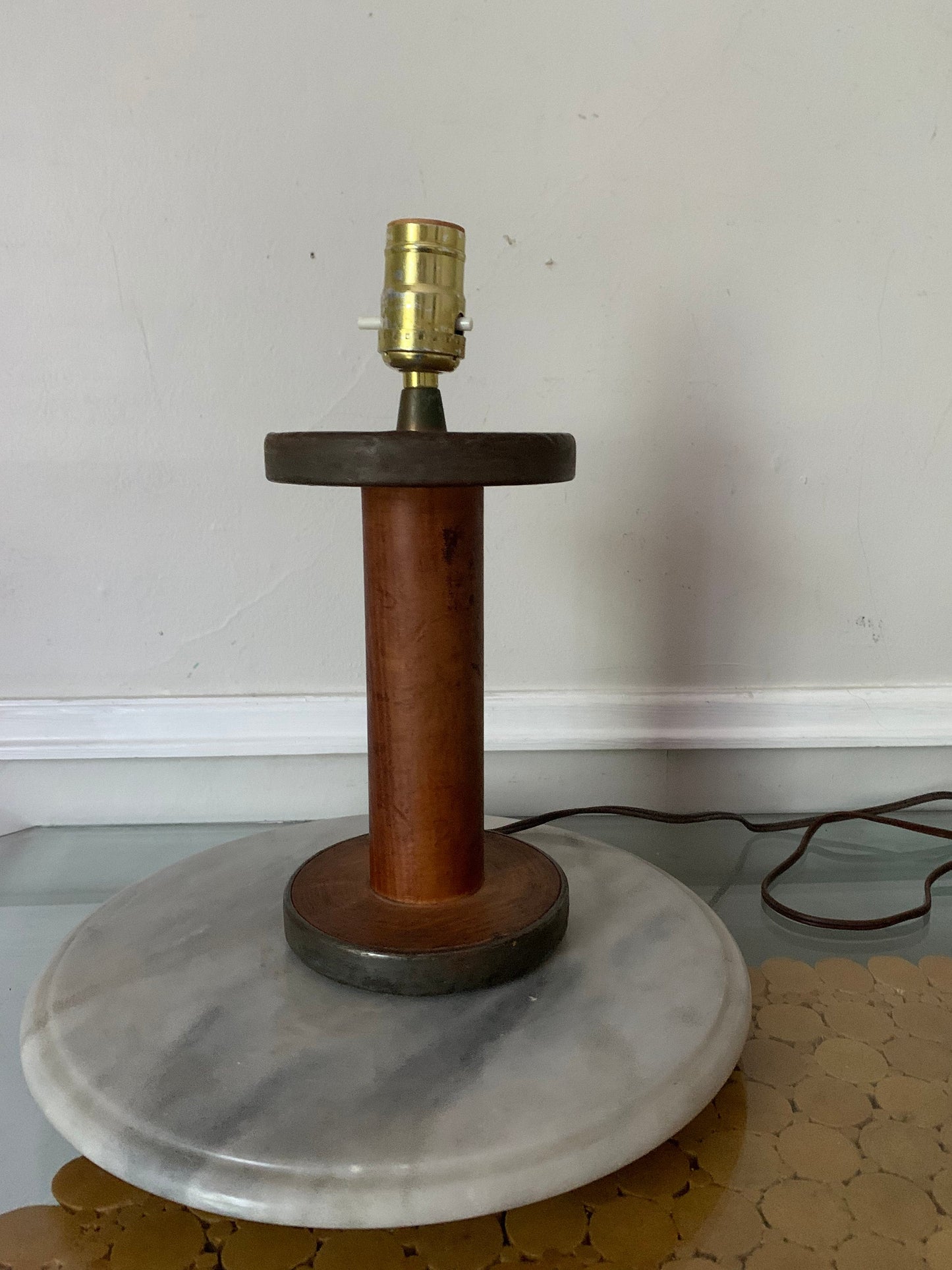 Vintage Small Wooden Bobbin Lamp No Shade