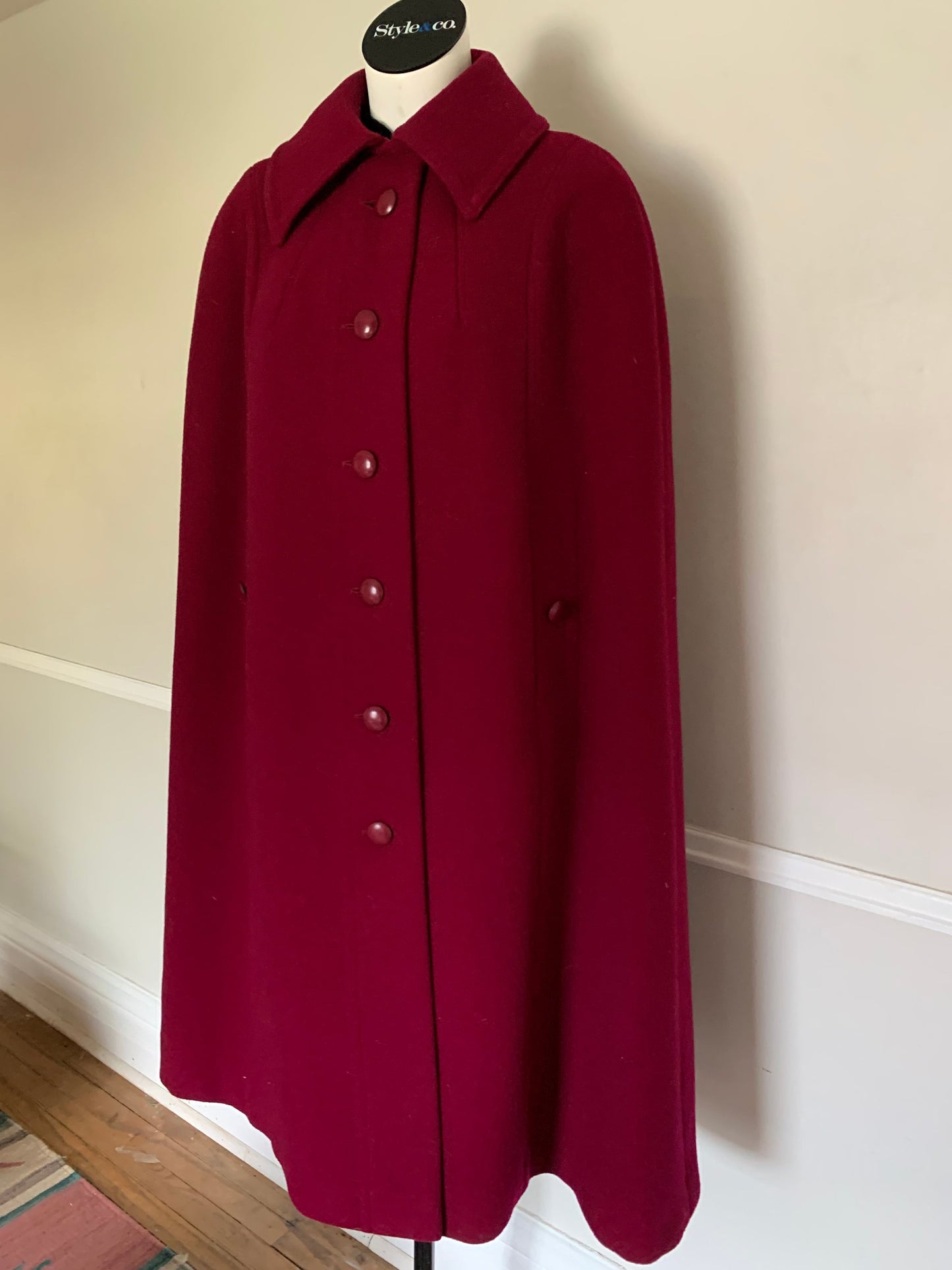 Vintage 1960s Selfridges Raspberry Wool Cape Made in England