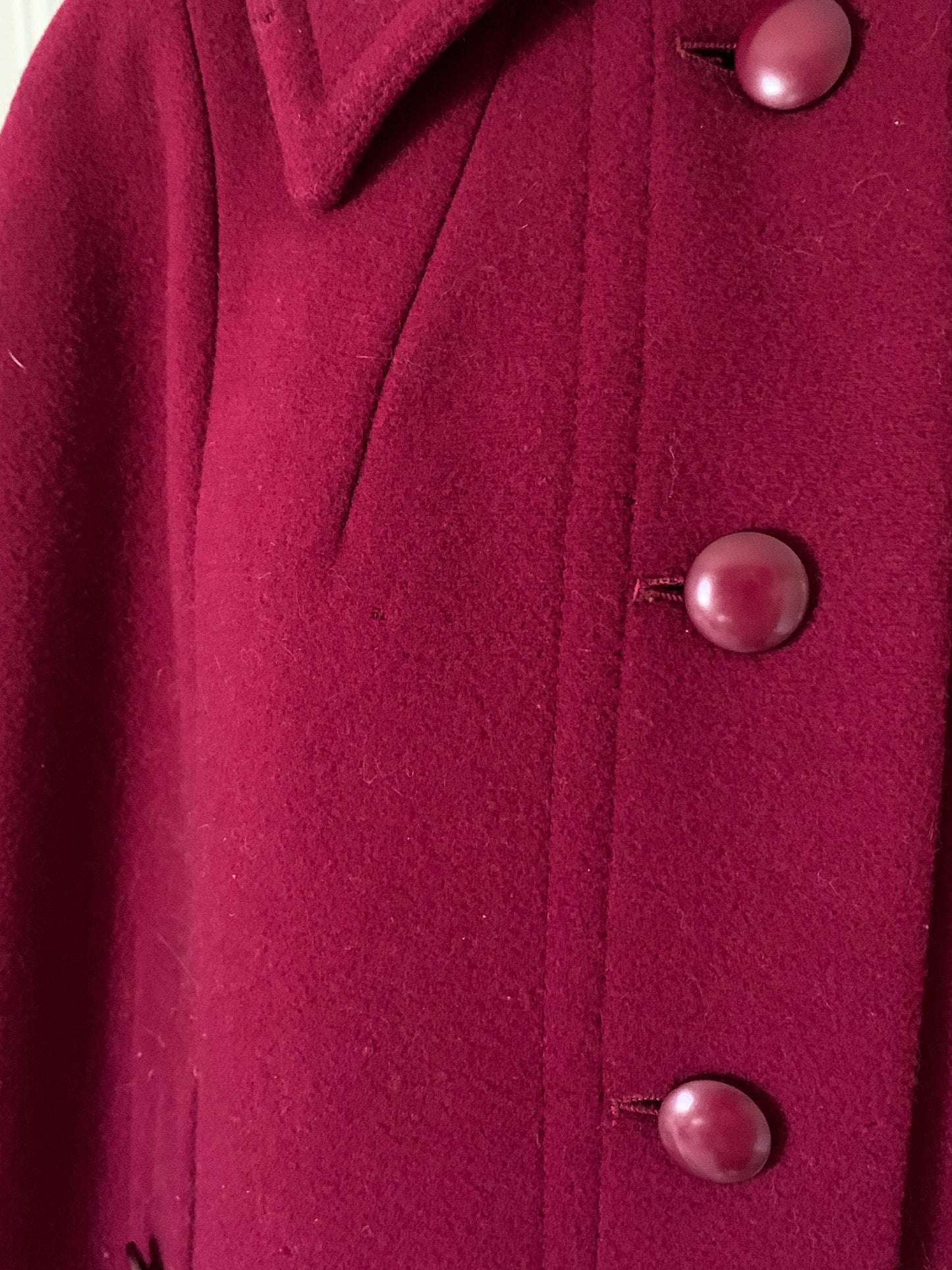 Vintage 1960s Selfridges Raspberry Wool Cape Made in England