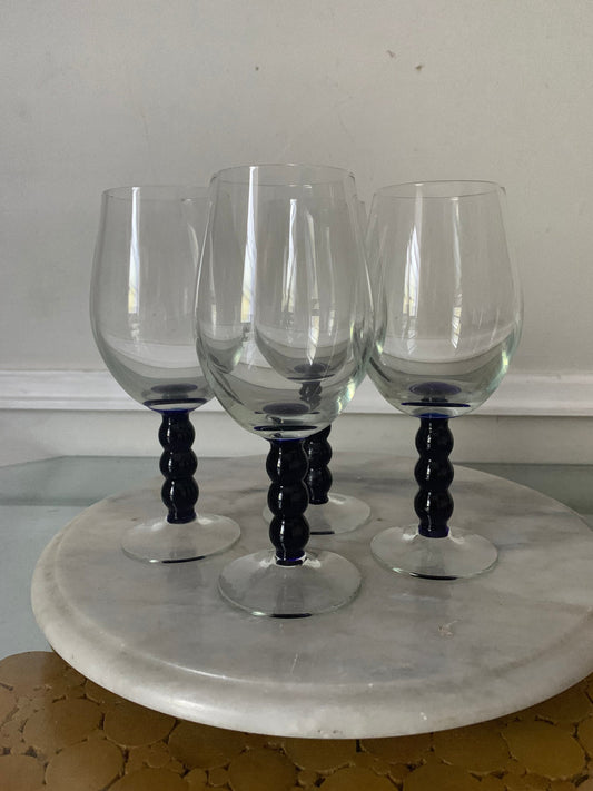 Set of 4 Cobalt Blue Stem Wine Goblets