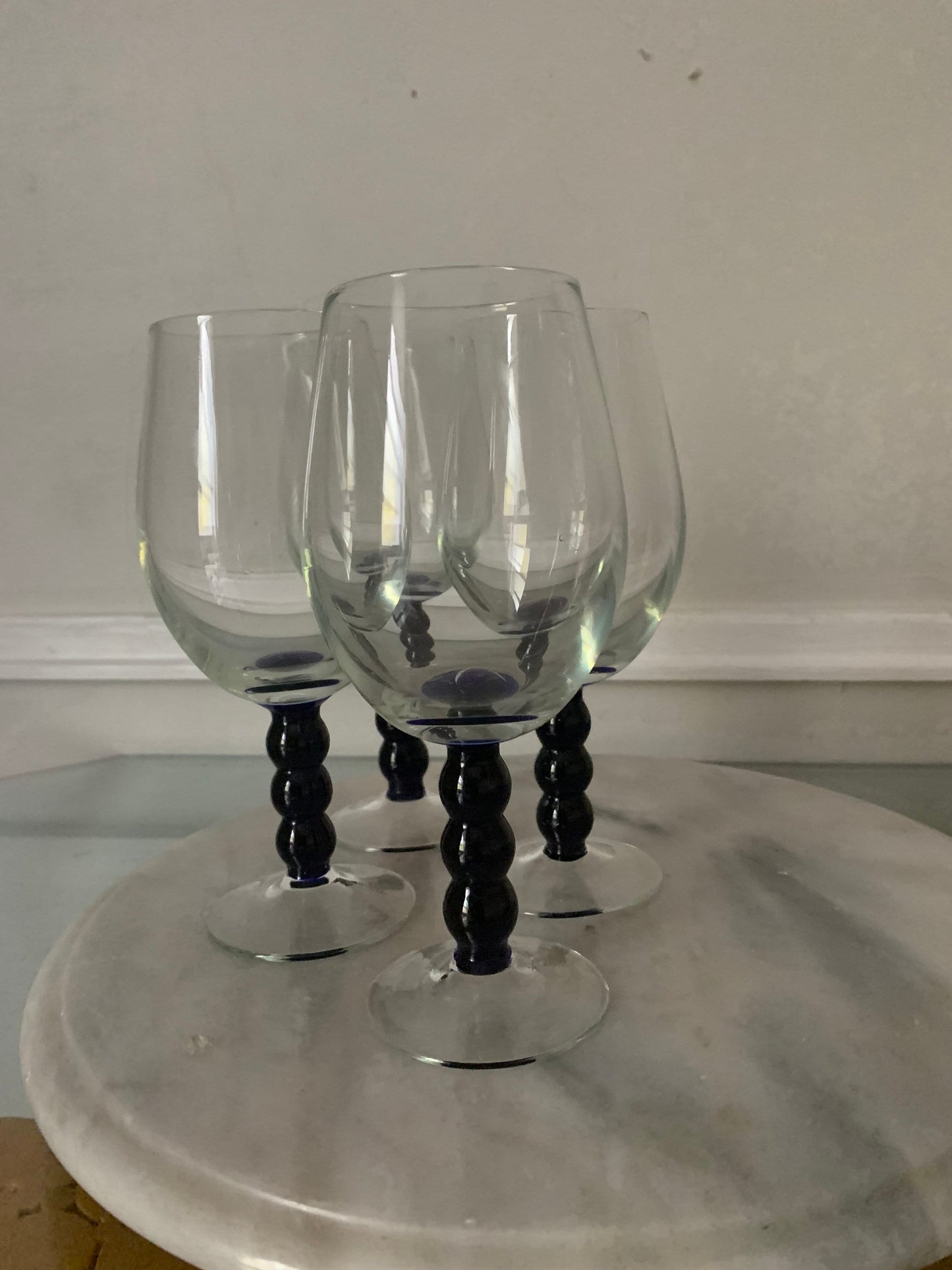 Set of 4 Cobalt Blue Stem Wine Goblets