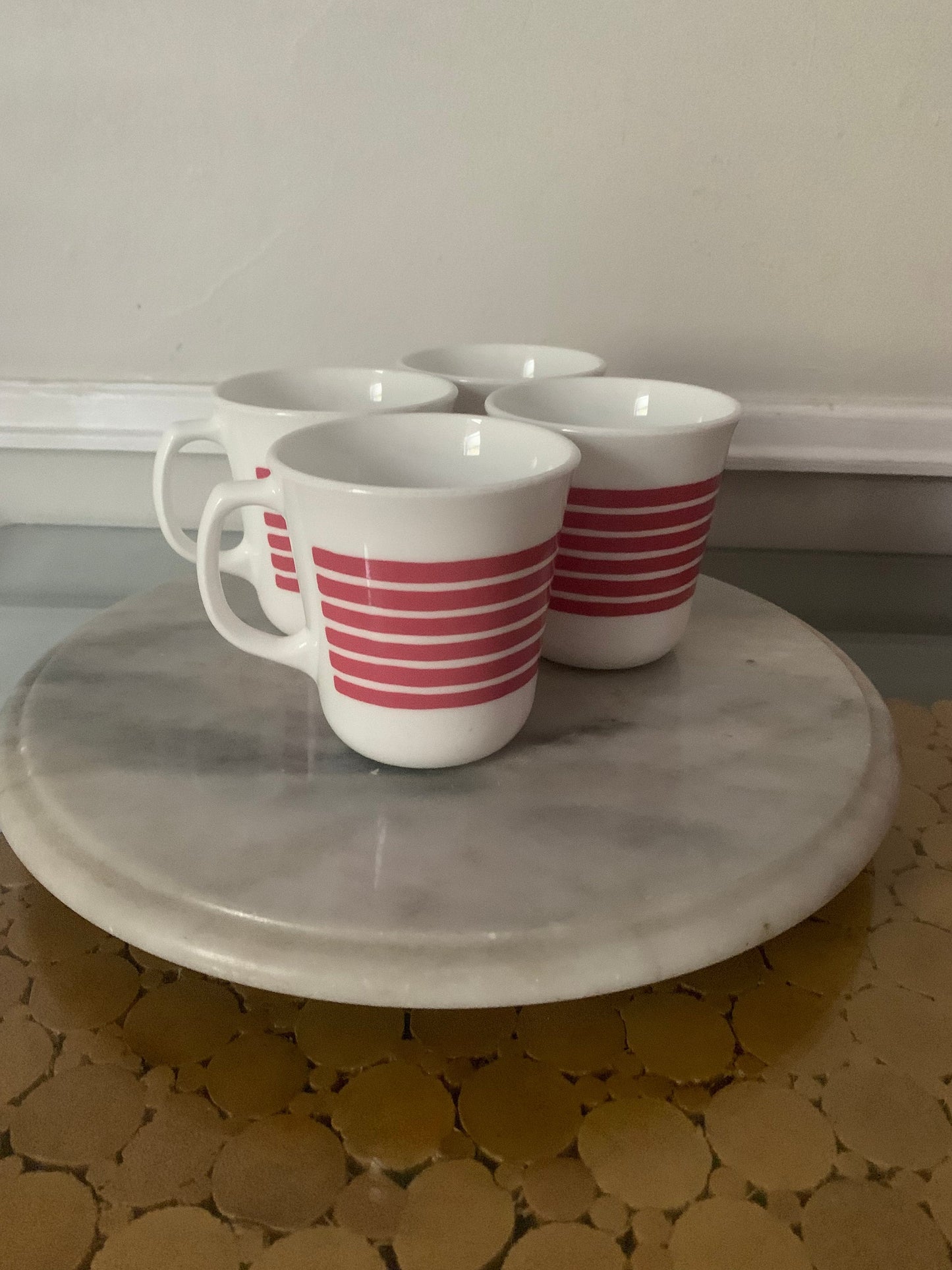 Set of 4 Retro Pink Stripe Corning Mugs Made in USA