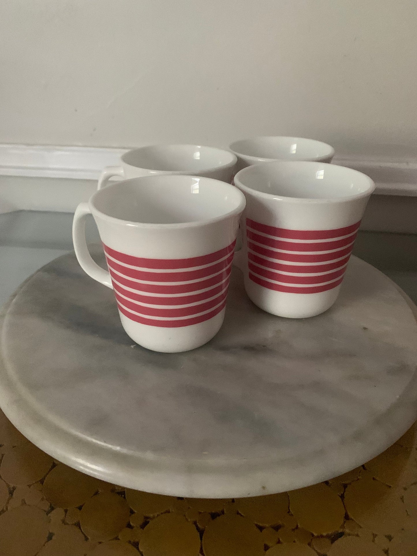 Set of 4 Retro Pink Stripe Corning Mugs Made in USA