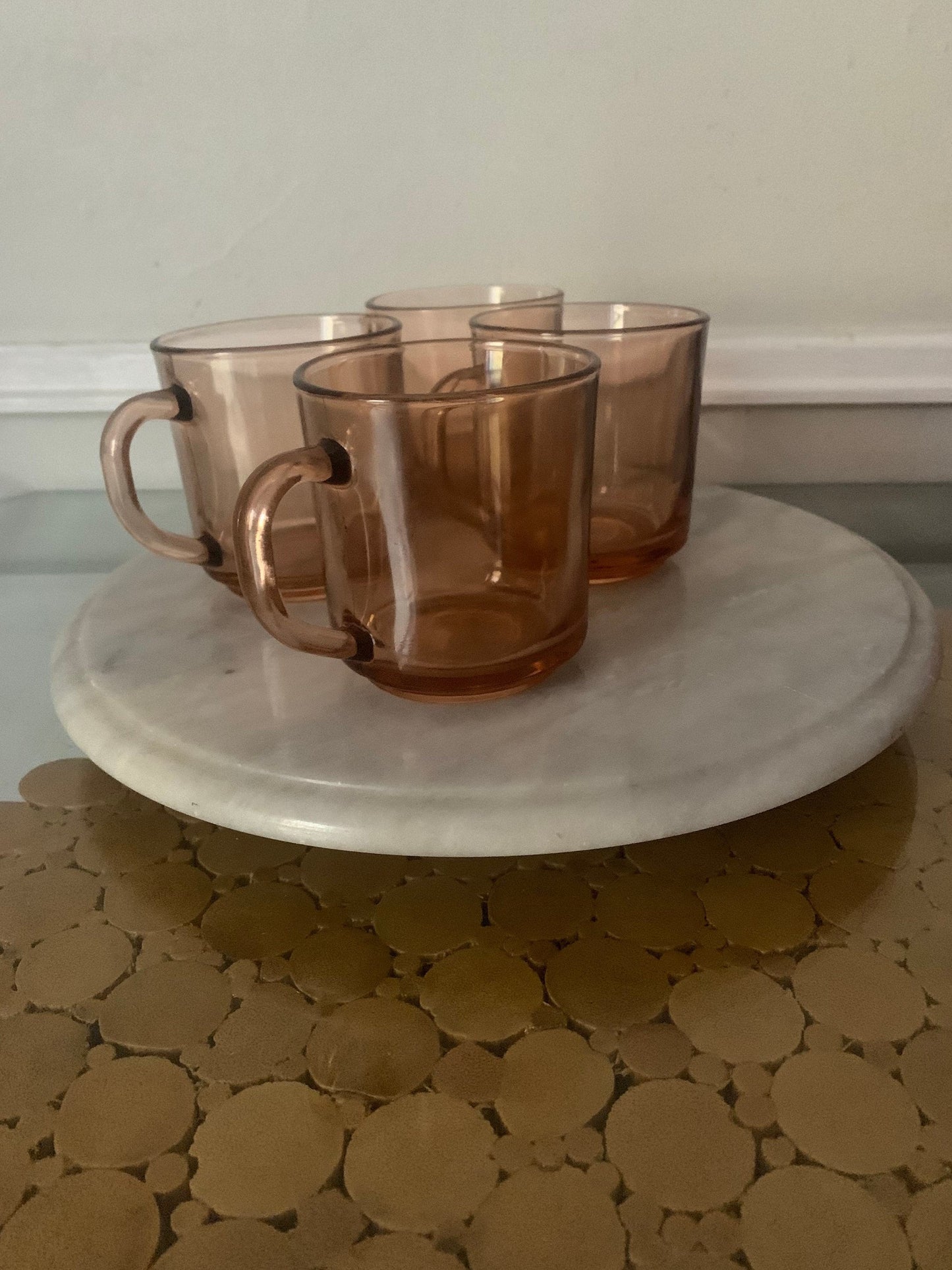 Set of 4 Vintage Pink Pressed Glass Coffee Mugs Made in Indonesia