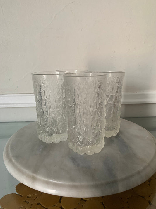 Set of 4 MCM Scandinavian Style Goebel Design Ice Bark Glasses Barware Tumblers Made in Italy