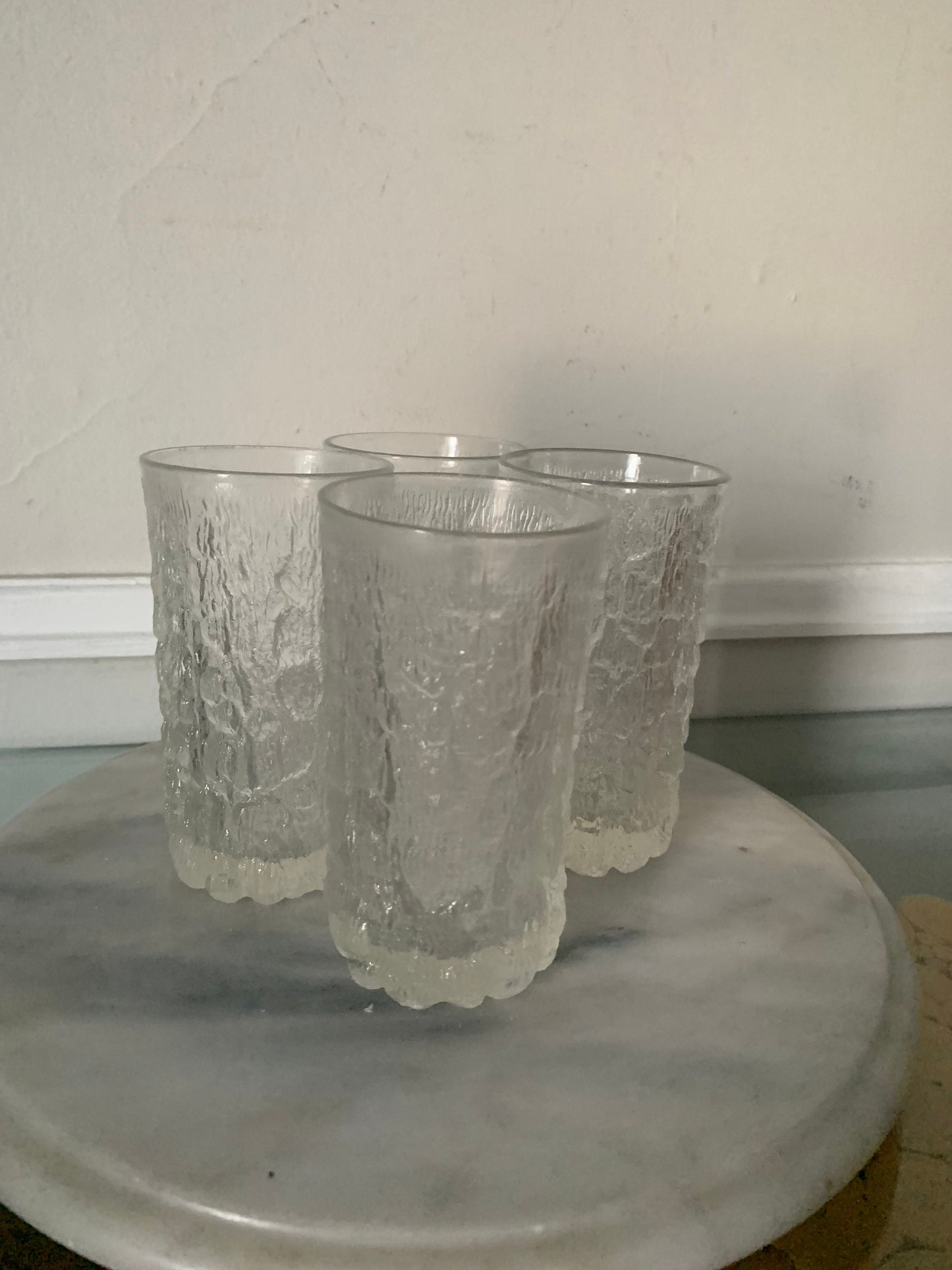 Set of 4 MCM Scandinavian Style Goebel Design Ice Bark Glasses Barware Tumblers Made in Italy