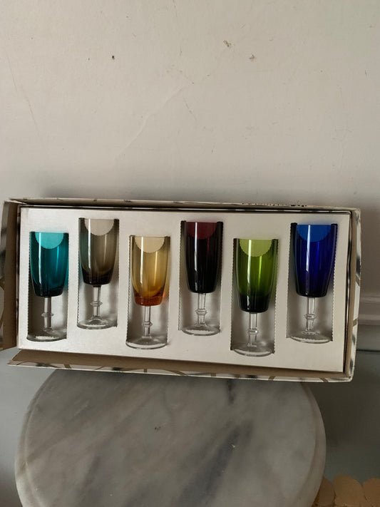 MCM Set of 6 Multi Coloured Liqueur Glasses in Original Box