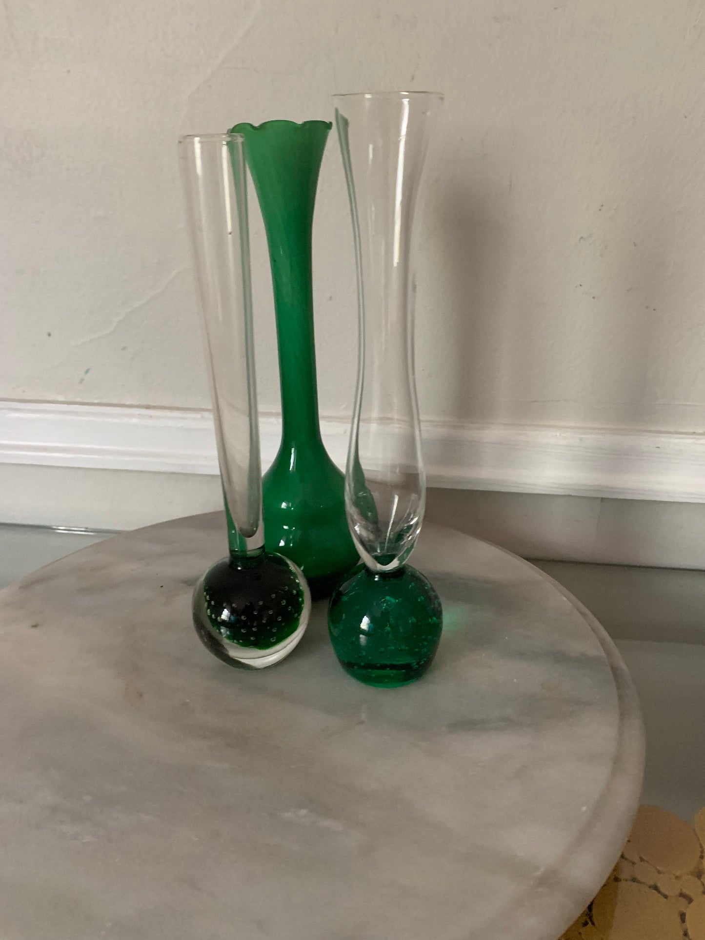 Set of 3 Vintage Green Glass Bud Vases