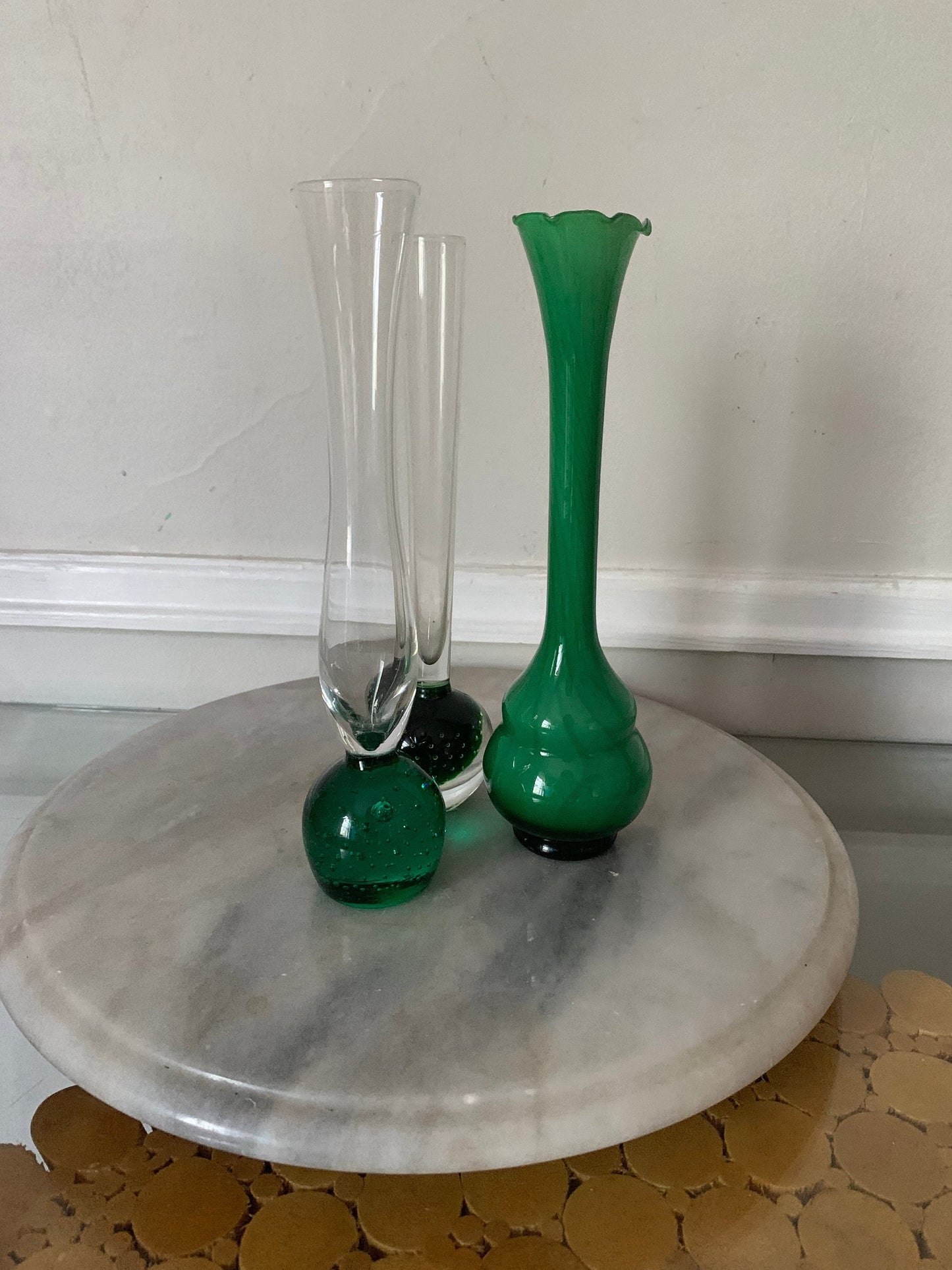 Set of 3 Vintage Green Glass Bud Vases