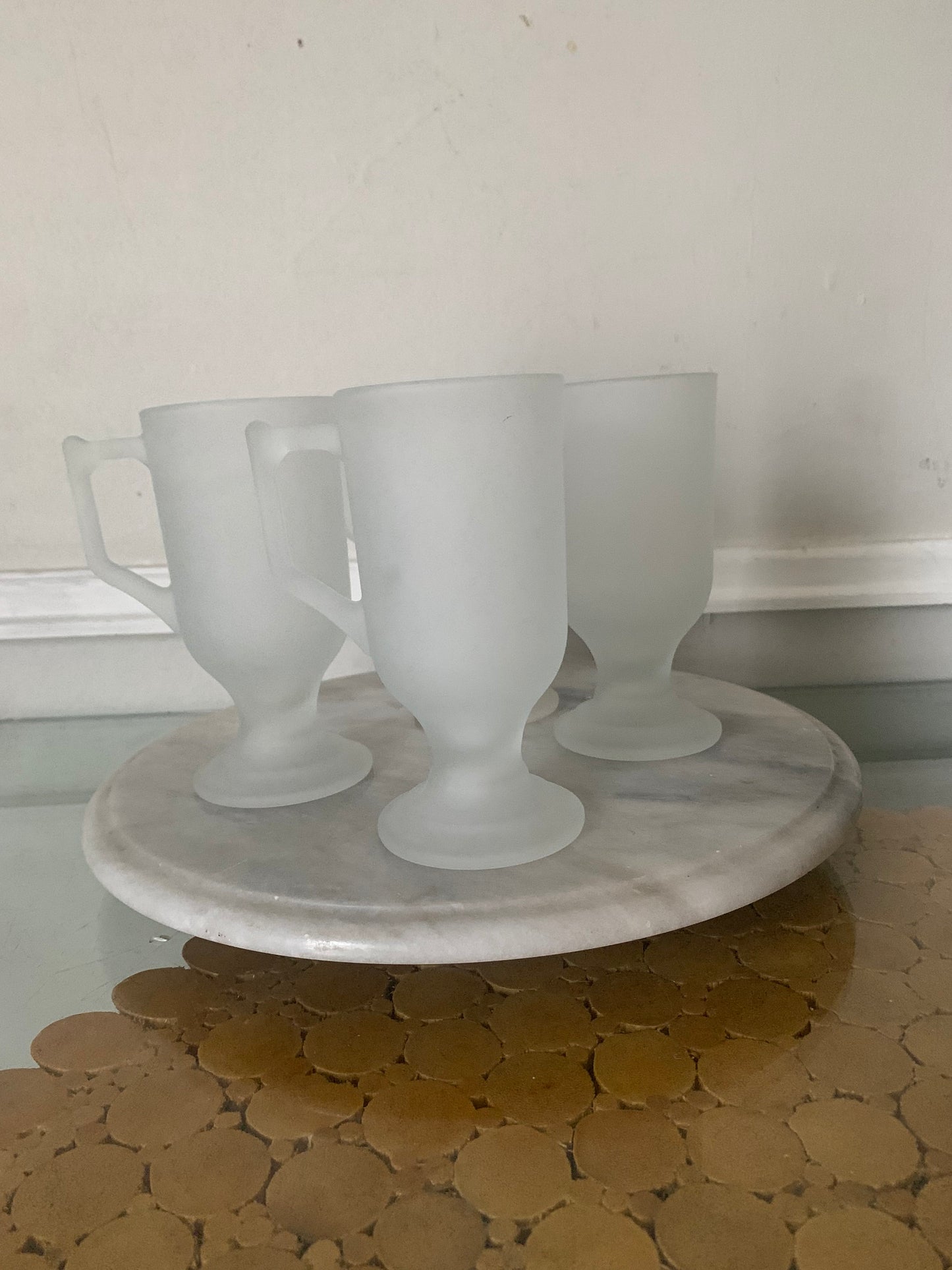 Set of 4 Retro Frosted Glass Pedestal Mugs