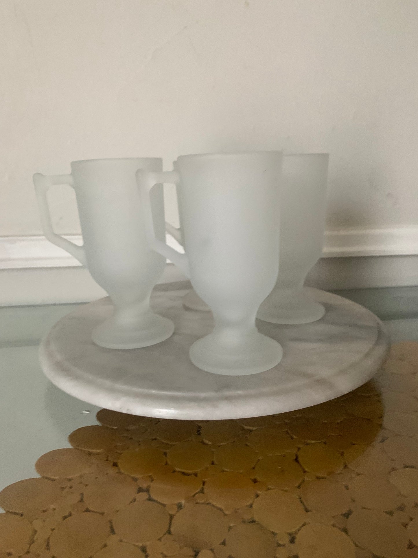 Set of 4 Retro Frosted Glass Pedestal Mugs