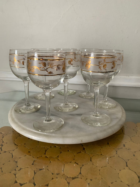 Set of 8 MCM Golden Pinecone Winer Glasses