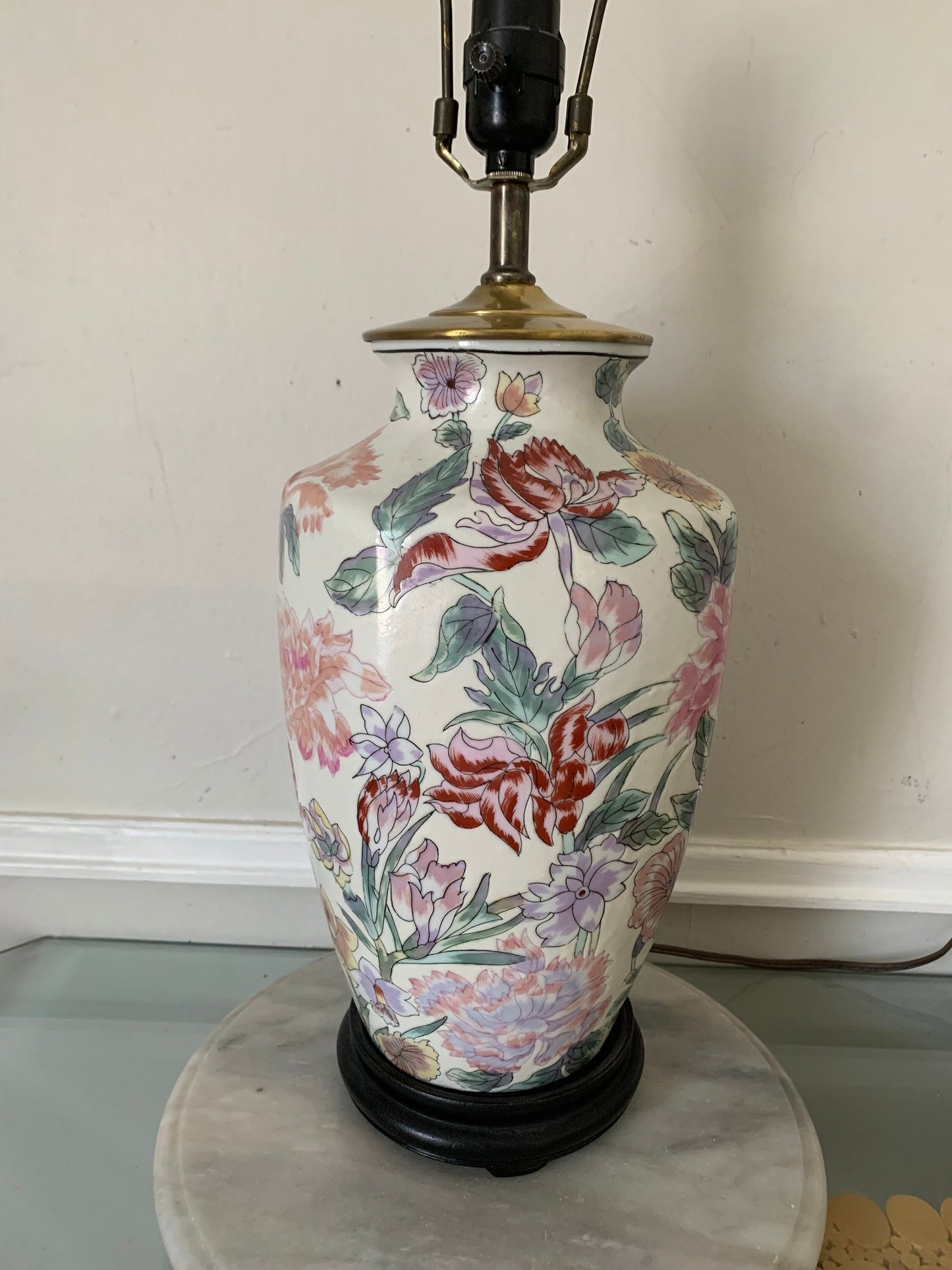 Retro Medium Pink Peony Ceramic Lamp No Shade