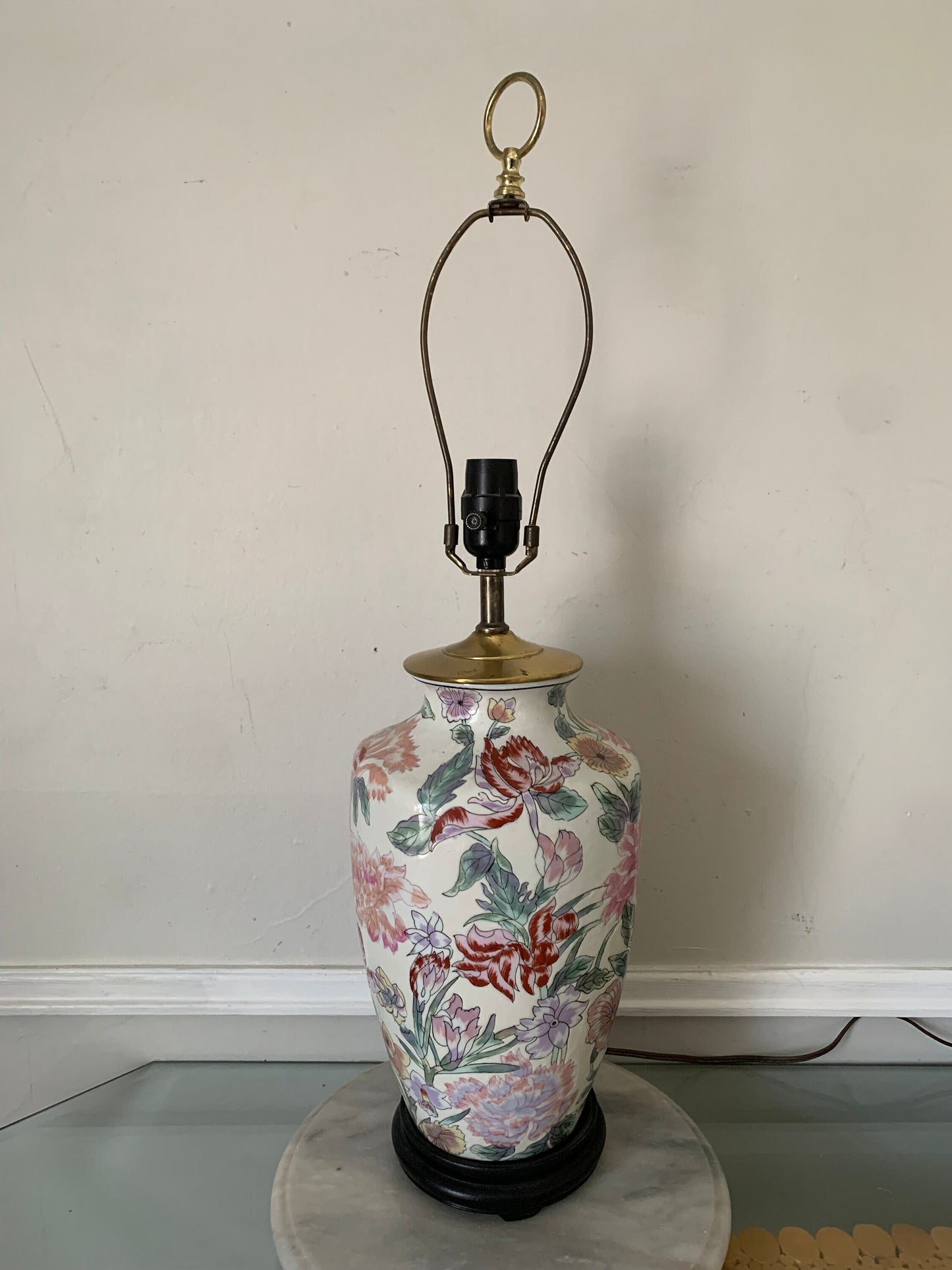 Retro Medium Pink Peony Ceramic Lamp No Shade