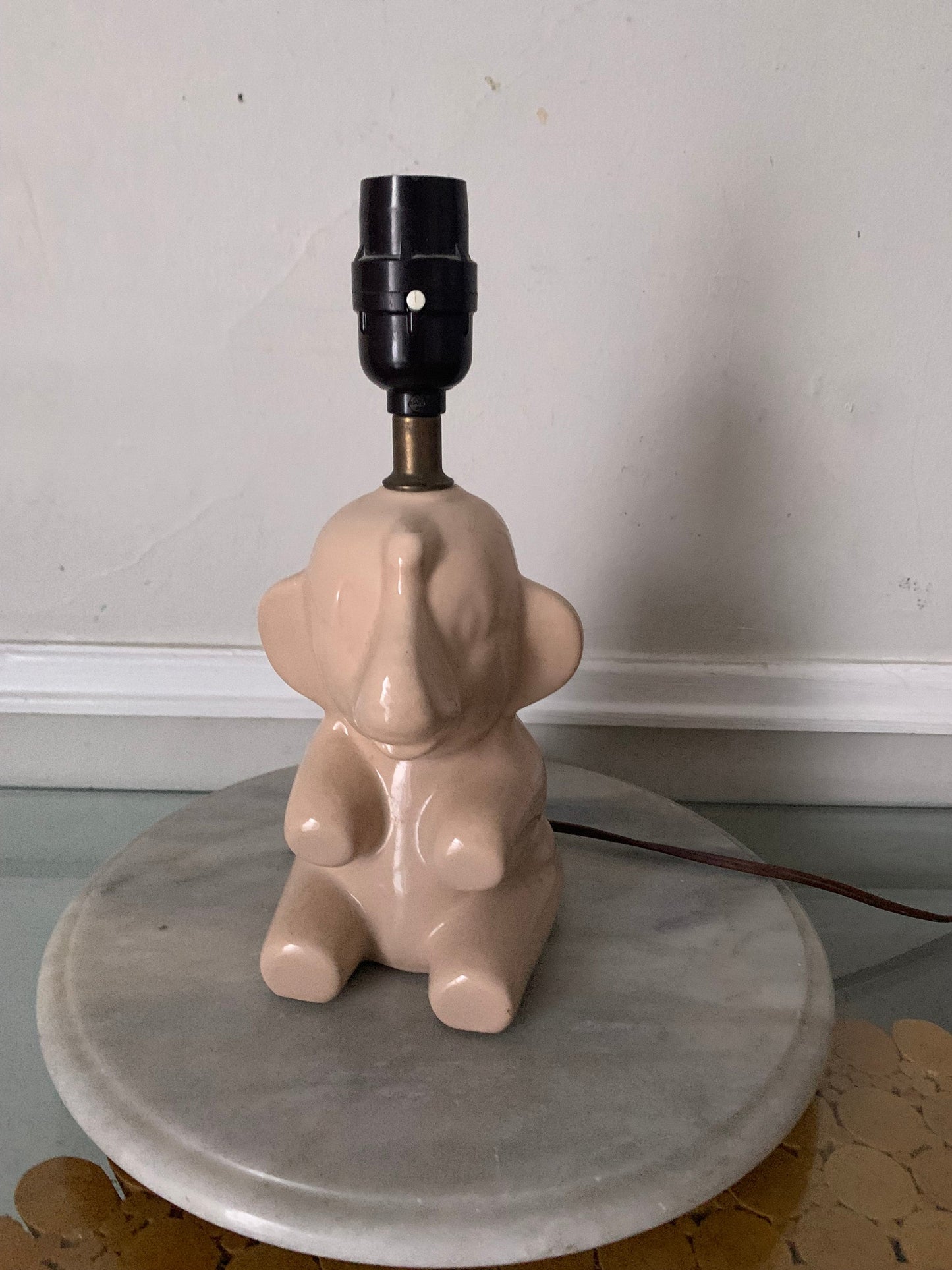 Small Vintage Ceramic Pink Elephant Table Lamp No Shade