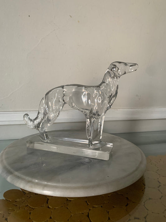 Antique 1940s Borzoi Clear Viking Glass Wolfhound Bookend