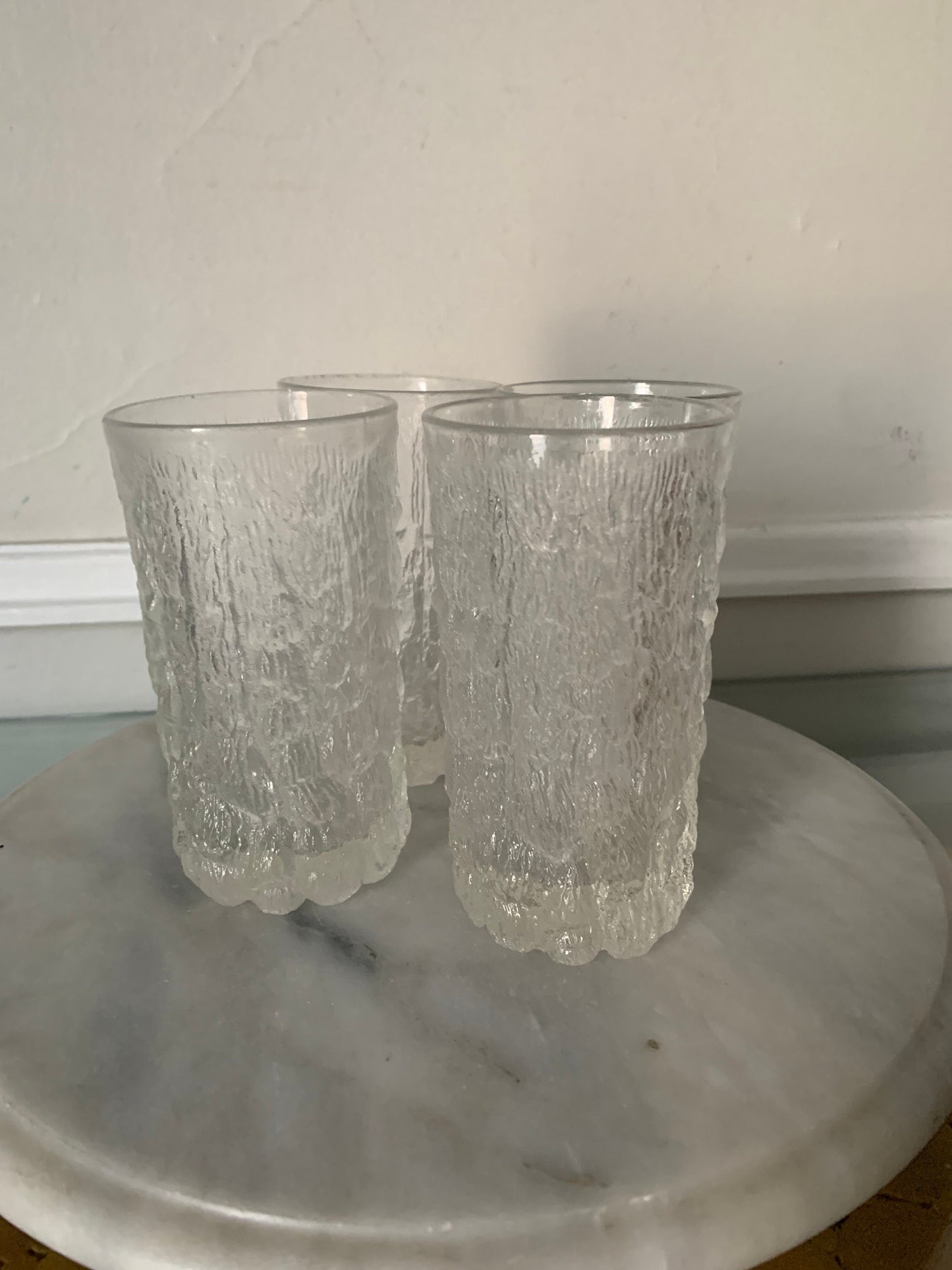 Set of 4 MCM Scandinavian Style Goebel Design Ice Bark Glasses Barware Tumblers Made in Italy