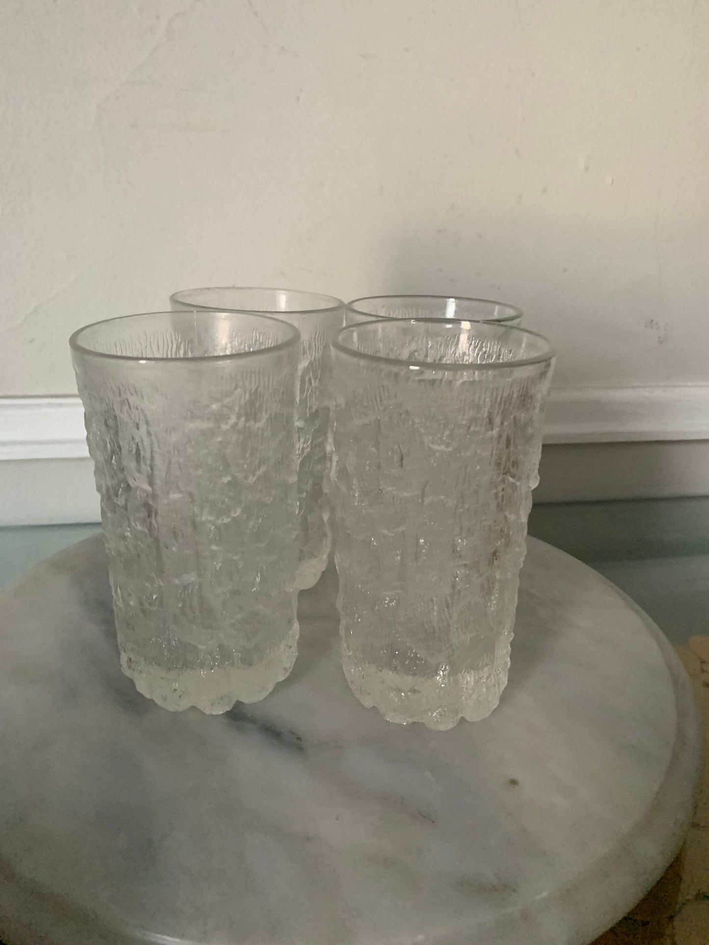 Set of 4 MCM Scandinavian Style Goebel Design Ice Bark Glasses Barware Tumblers Made in Italy