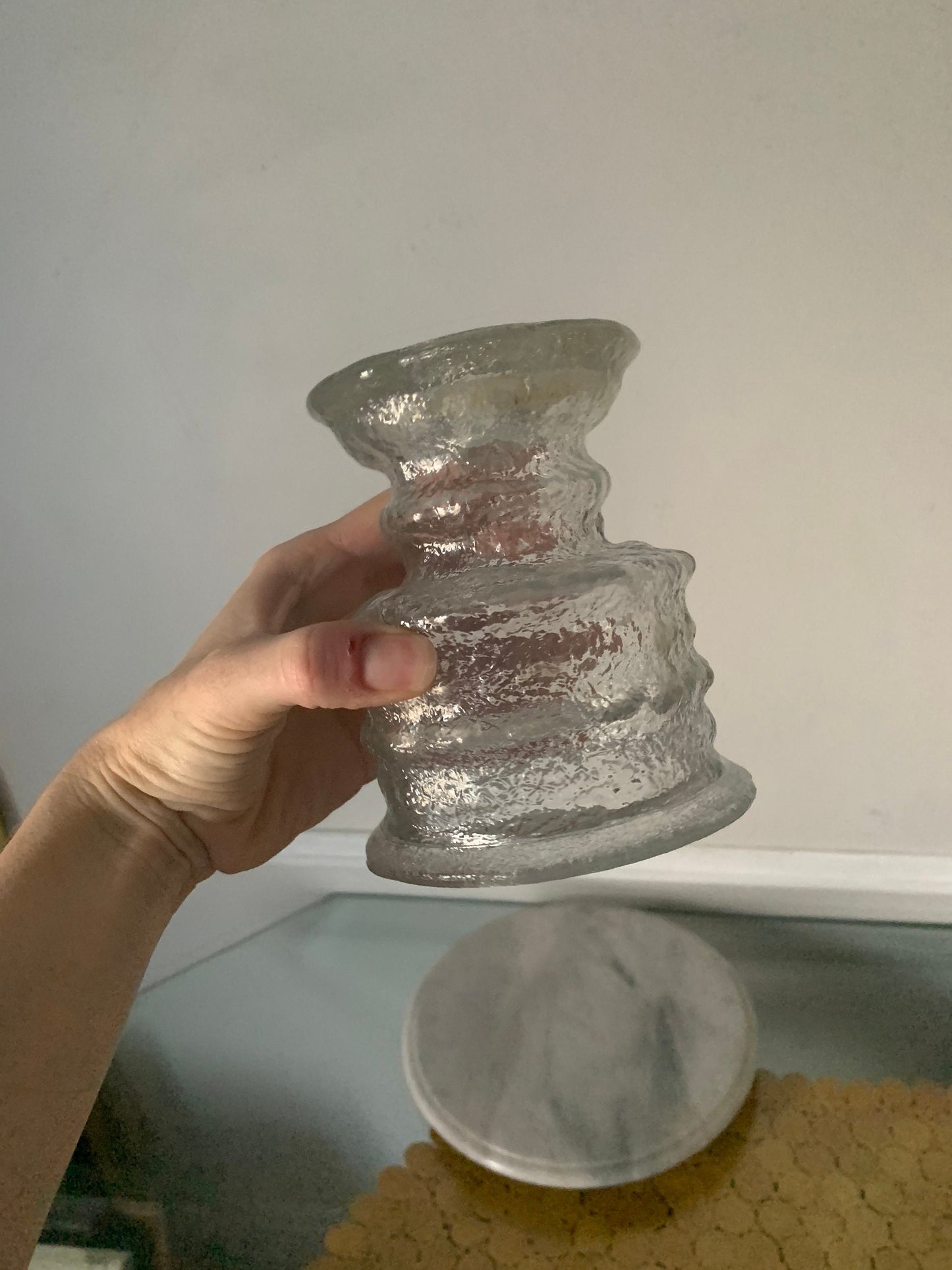 MCM Scandinavian Chubby Clear Bark Glass Candle Holder