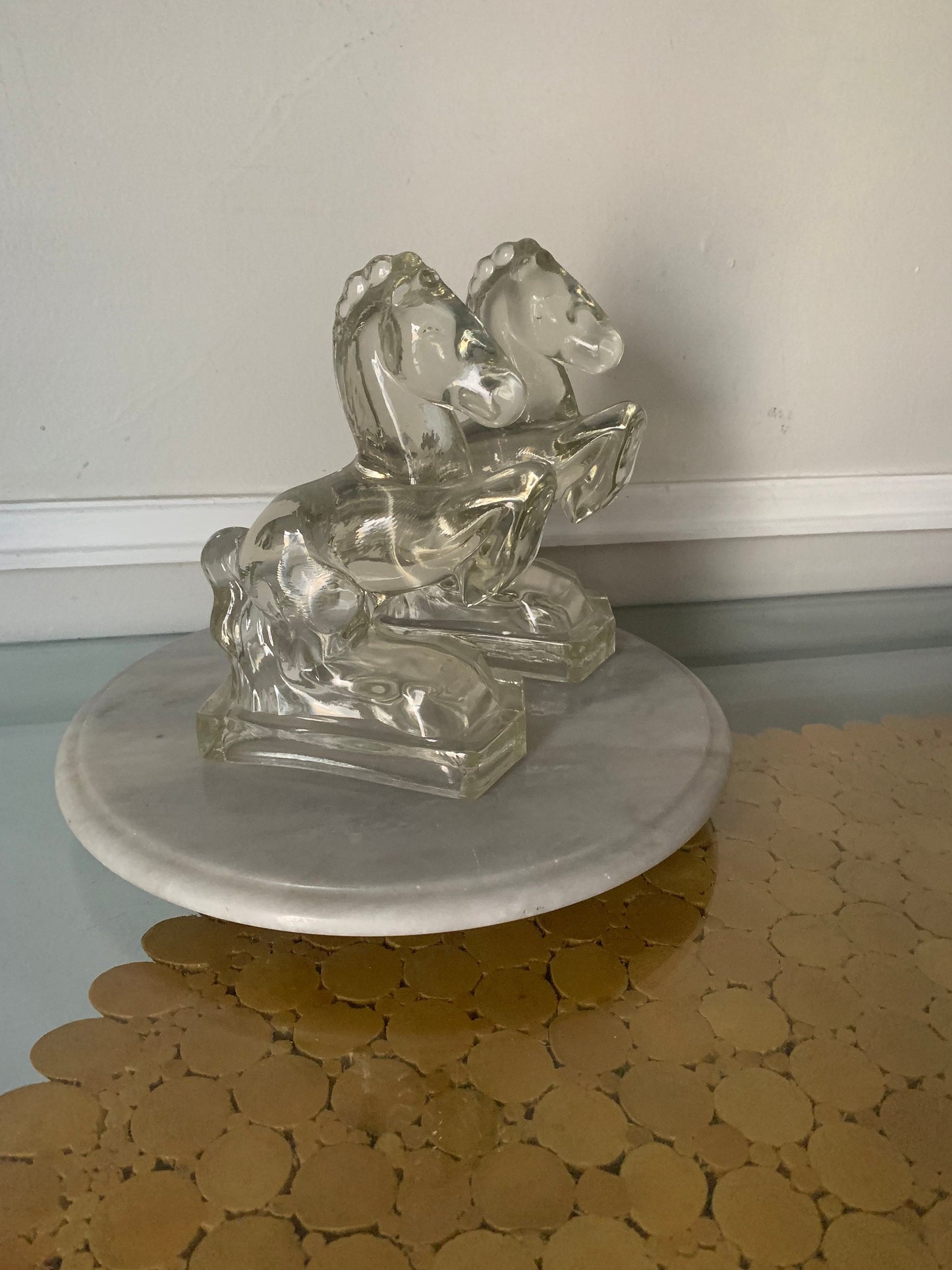 Pair of Vintage LE Smith Glass Horse Bookends