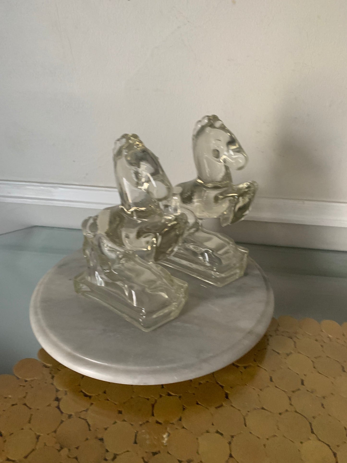 Pair of Vintage LE Smith Glass Horse Bookends