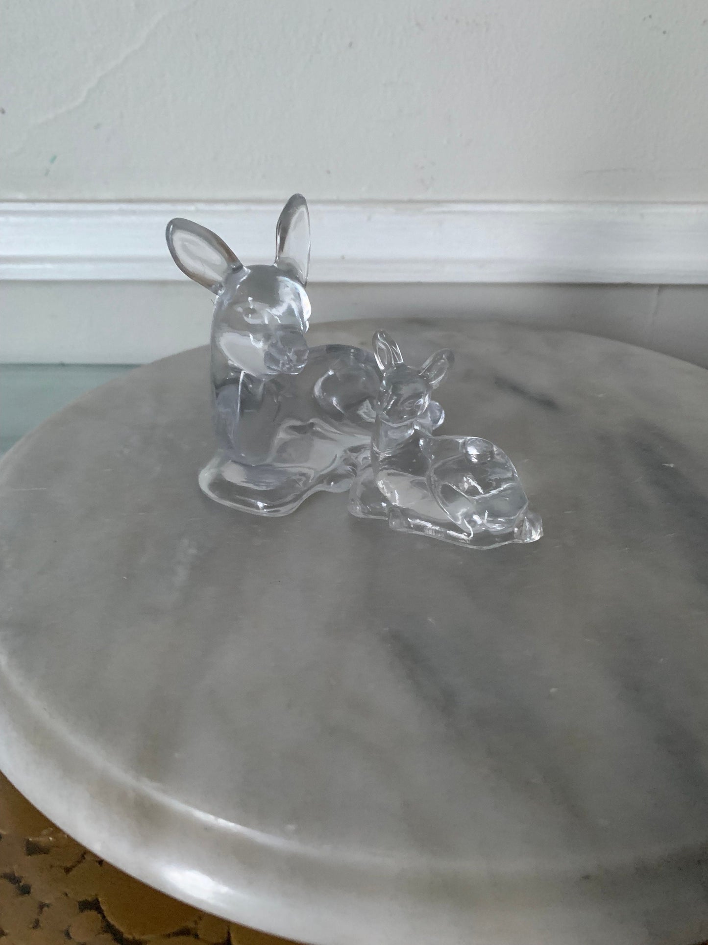 Vintage Pair of Biedermann Glass Mama and Fawn Resting Deer Candle Holders