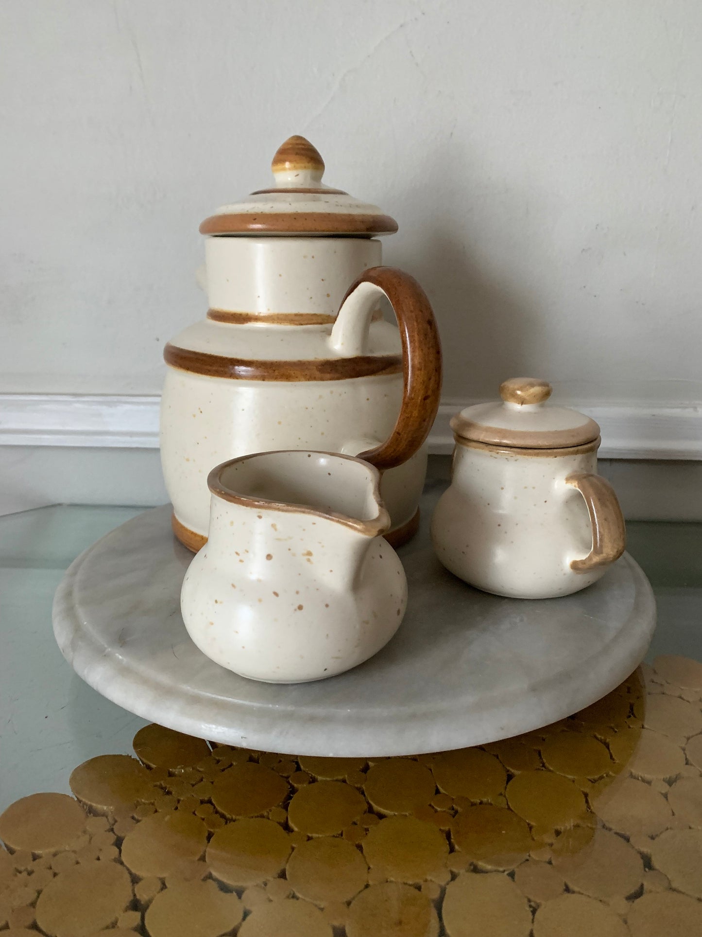 Vintage Set of Laurentian Pottery Teapot Set with Creamer and Sugar Pot Made in Canada