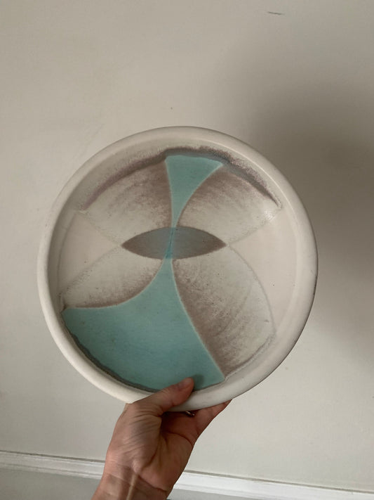 Large Handmade Hillsdale Turquoise and Gray Pottery Plate