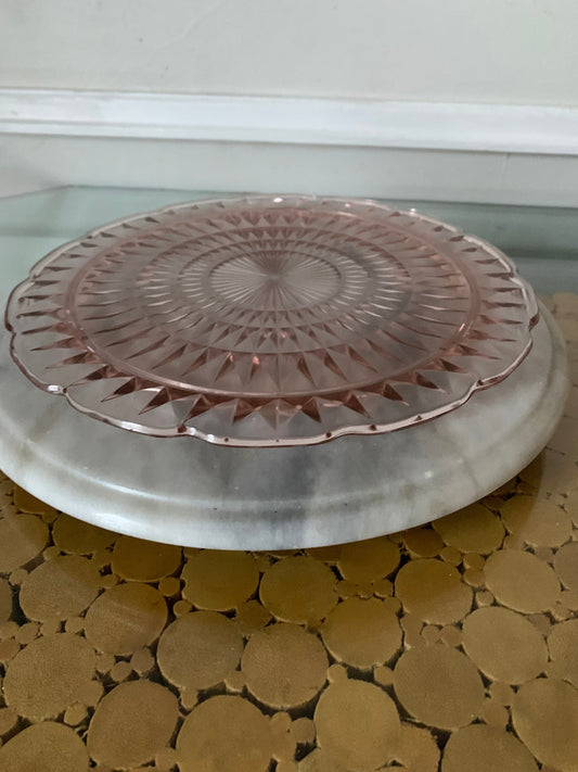 Vintage Scalloped Pink Glass Footed Serving Platter