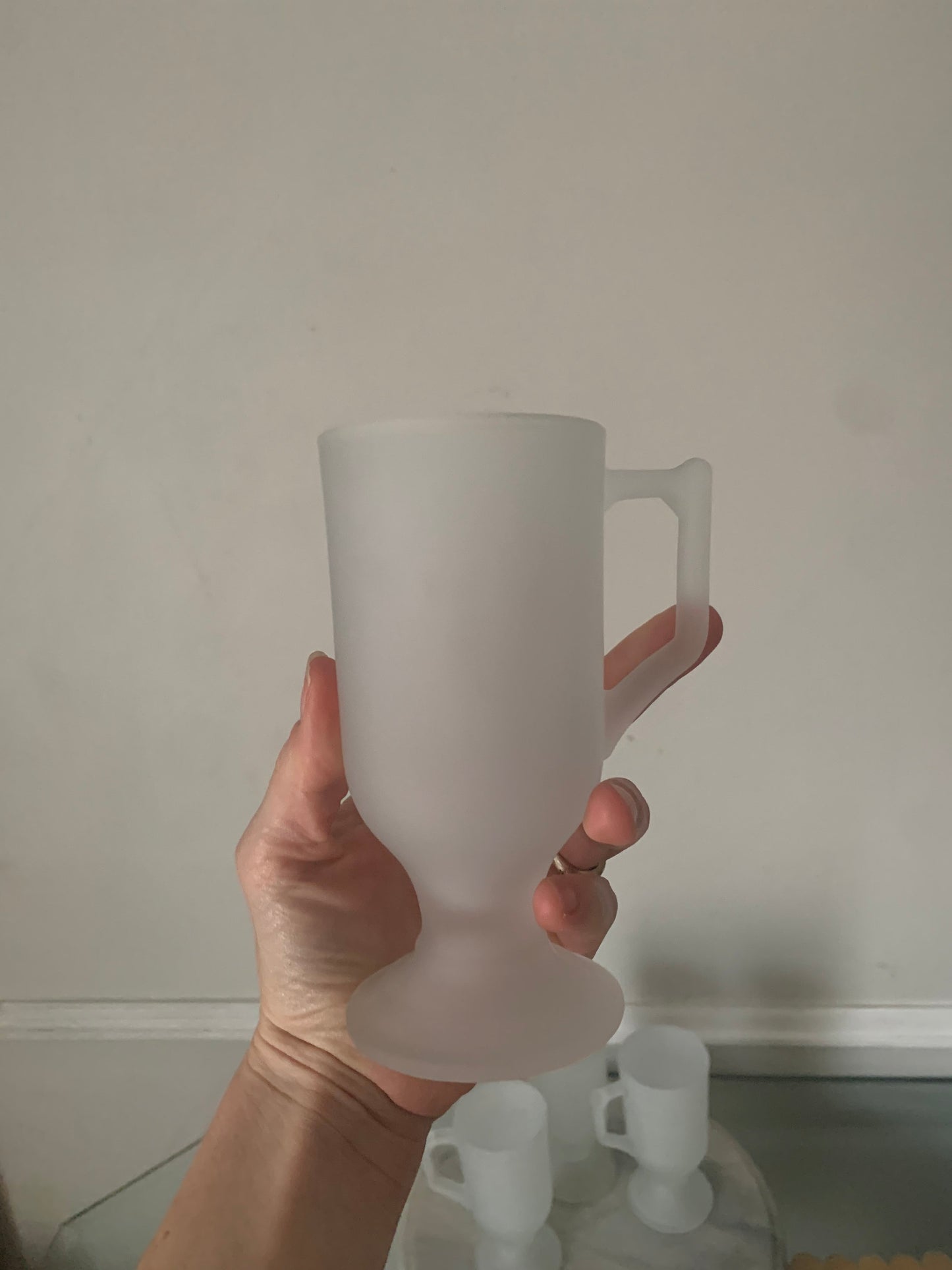 Set of 4 Retro Frosted Glass Pedestal Mugs