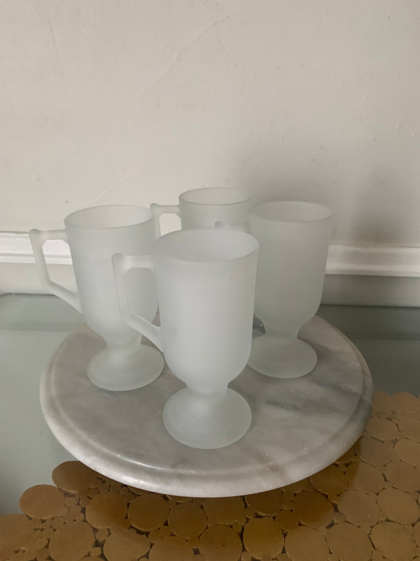 Set of 4 Retro Frosted Glass Pedestal Mugs