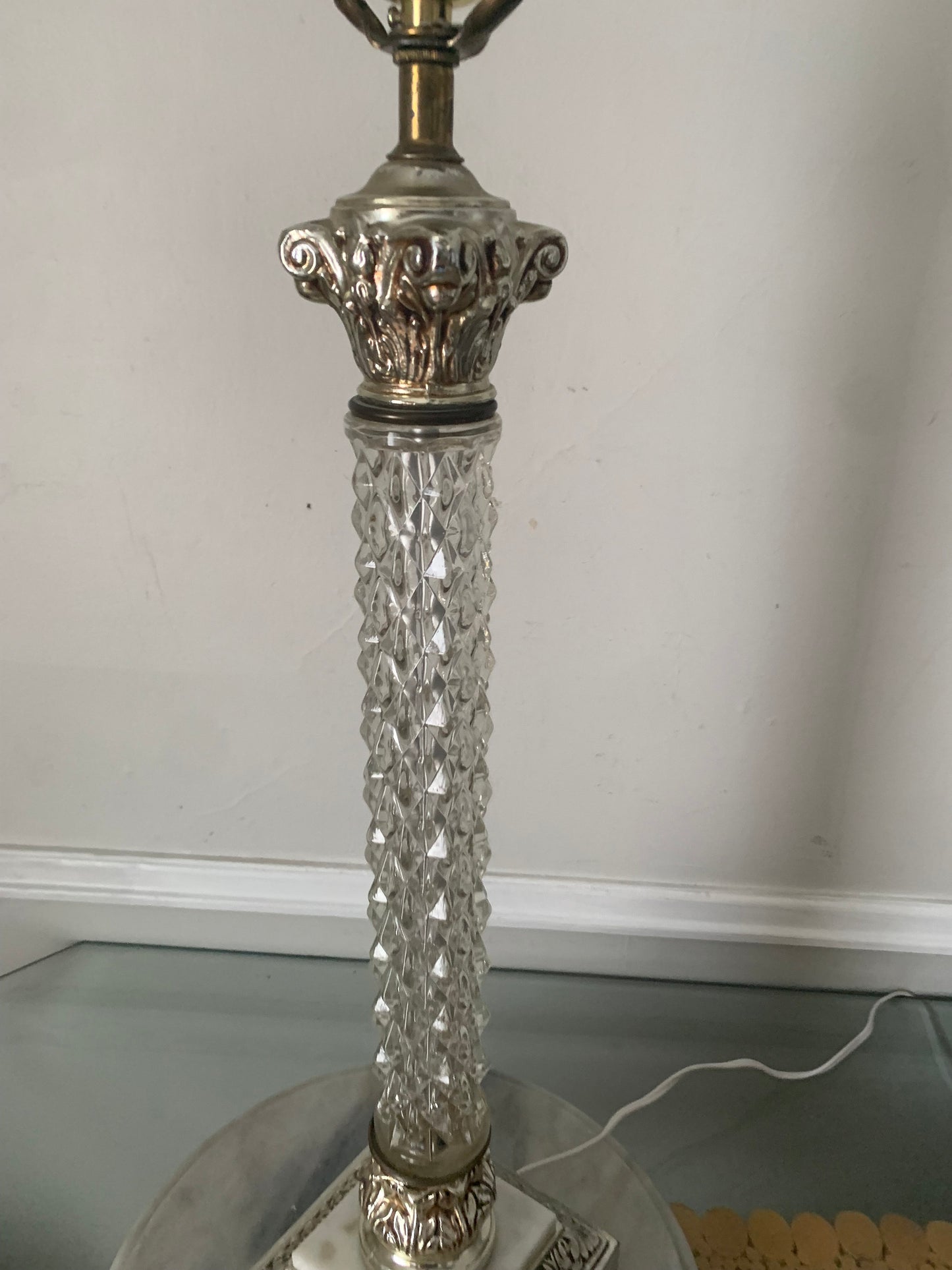 Vintage Tall Clear Textured Glass Accent Table Lamp No Shade